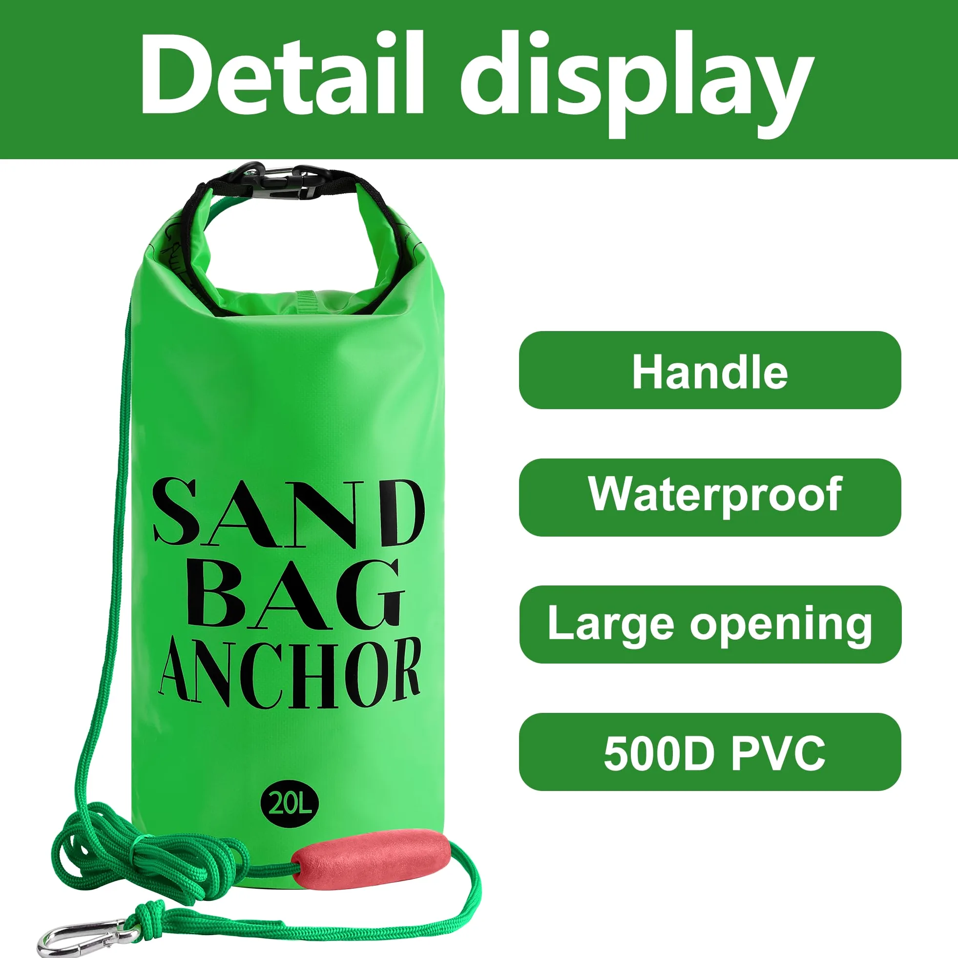 RunNico Anclaje de arena 500D para barcos pequeños, kit de anclaje PWC 2 en 1 con boya ajustable, bolsa seca impermeable para motos acuáticas, kayak, barco, embarcaciones y canoas