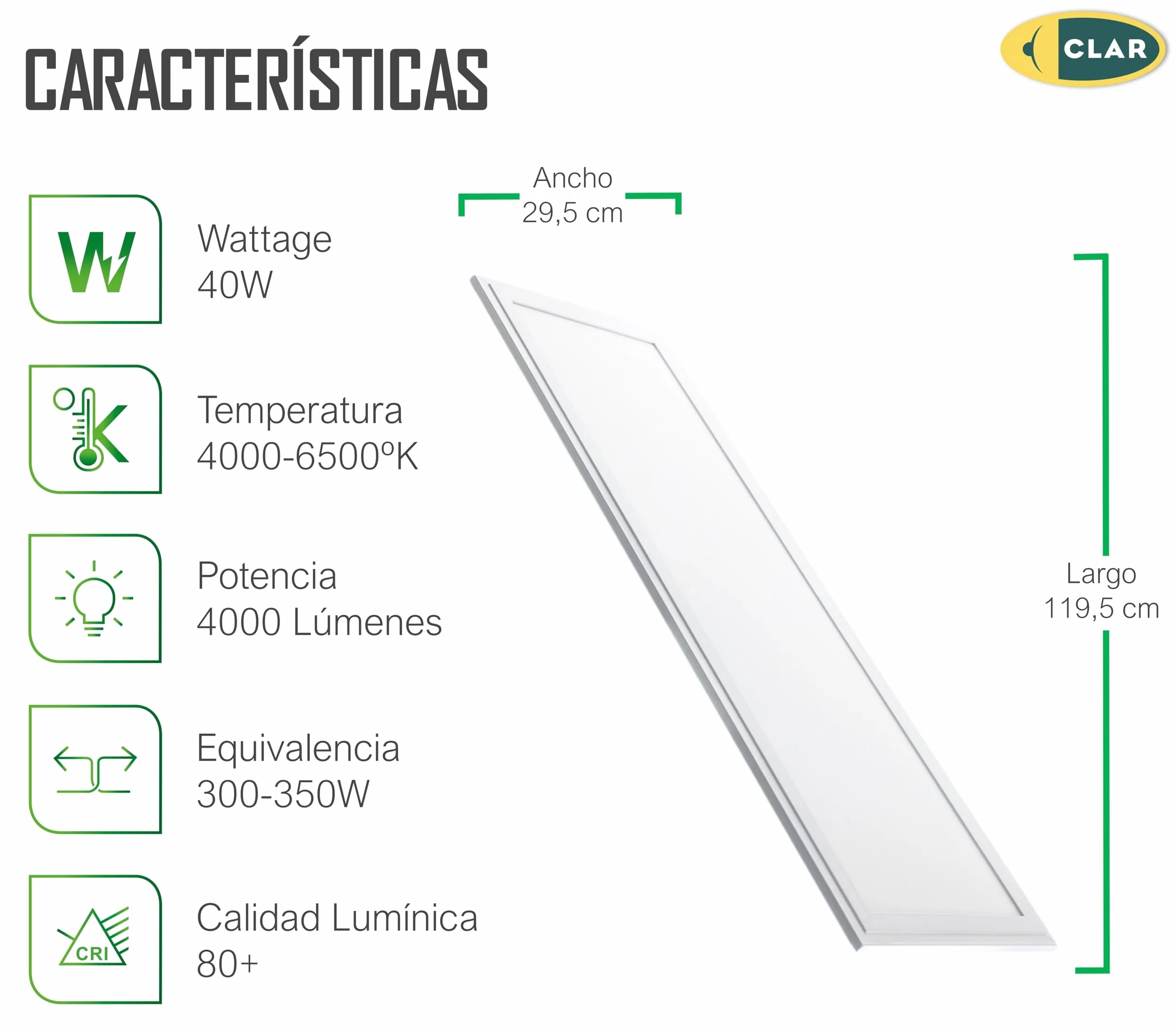 Panel LED 120x30 Empotrable 40W Luz Cocina Pack 2