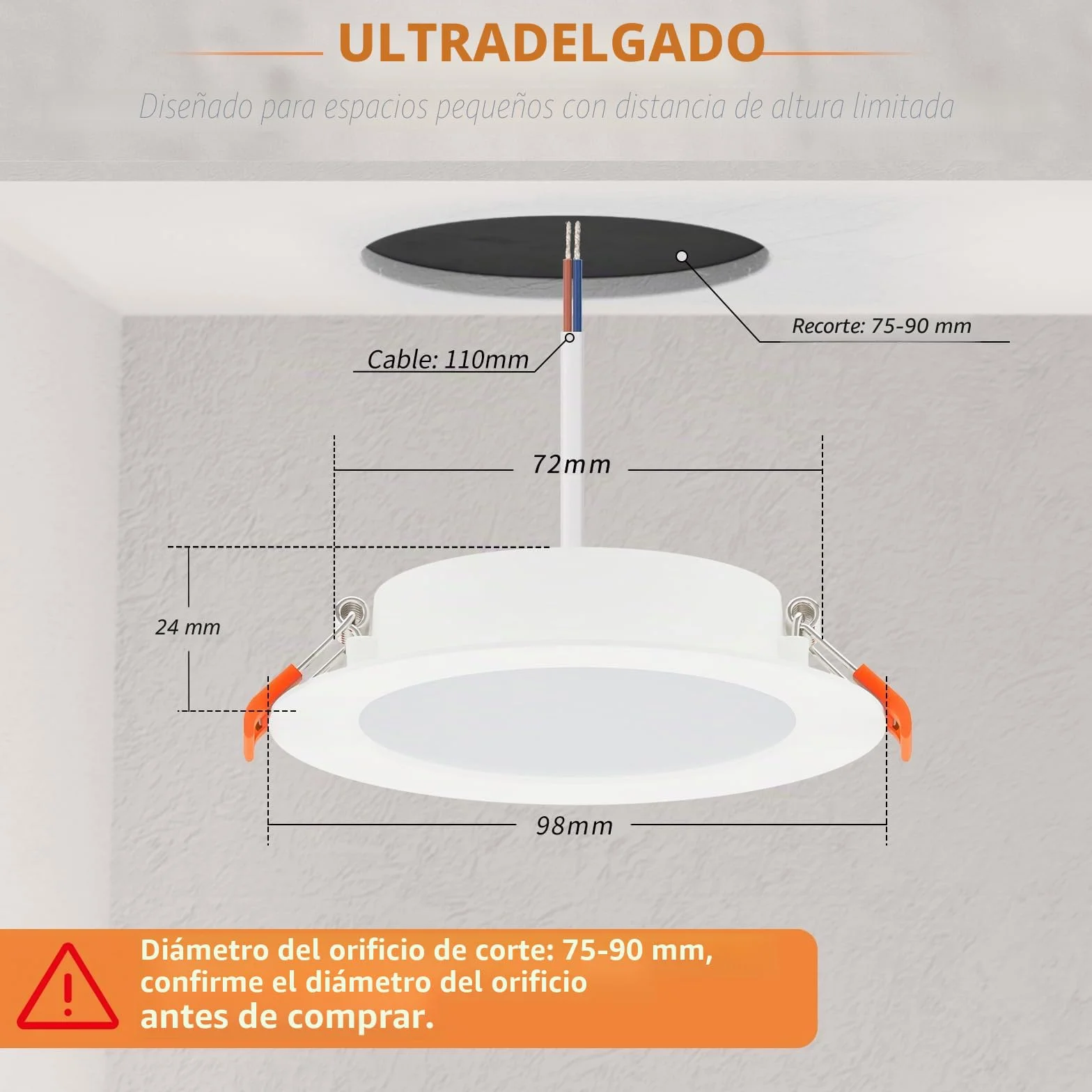 Tomosu Pack 10 Downlight LED Techo Empotrable Extraplano Redondo 5W 450LM Blanco Natural 4000K IP44 Corte 75-90mm AC 220-240V