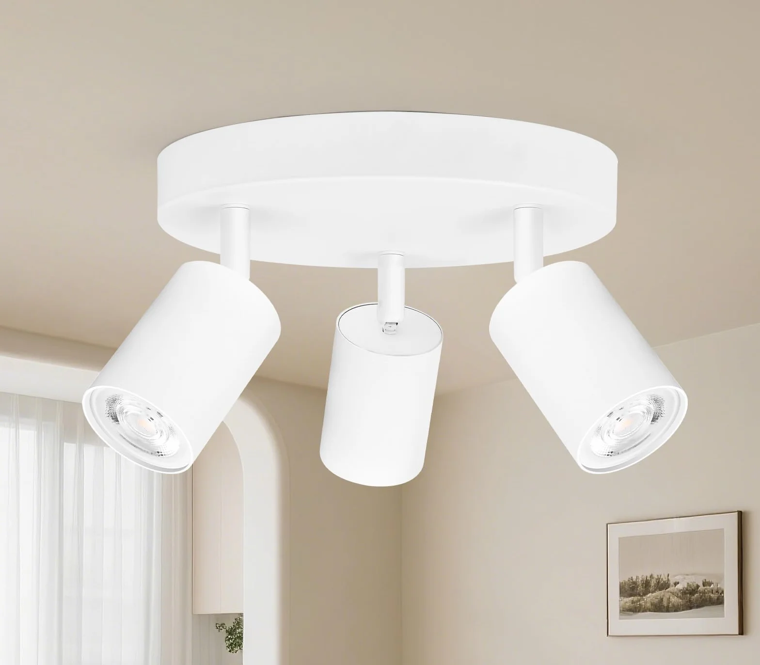 GeyouLux Lámpara de Techo Blanco 3 Focos LED Ajustables Giratorios GU10 Plafón Redondo para Salón Dormitorio