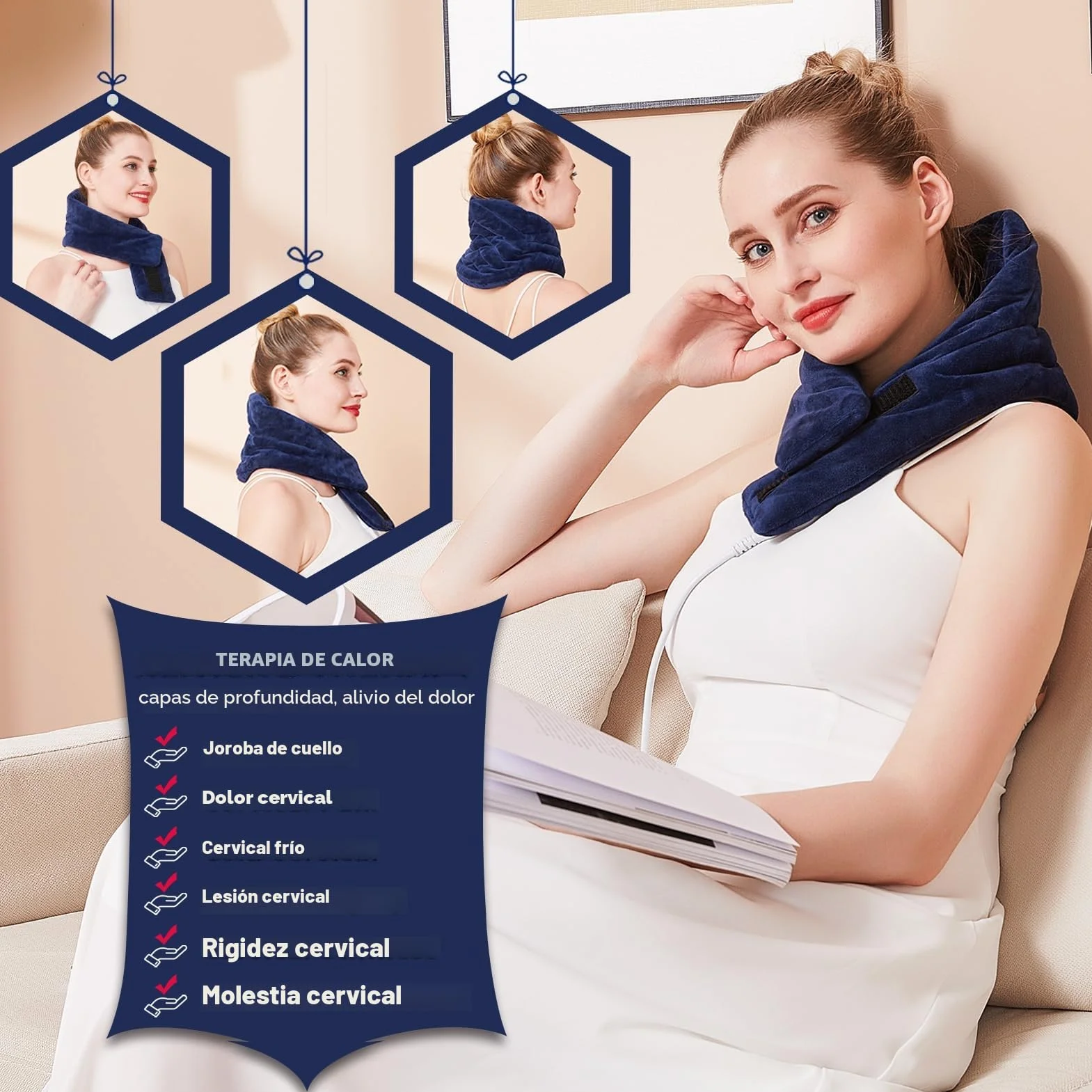 JOBYNA Almohadilla Térmica Eléctrica para Cuello, Calentamiento Rápido 5s, 30-70℃ Ajustable, Apagado Automático 74x19cm