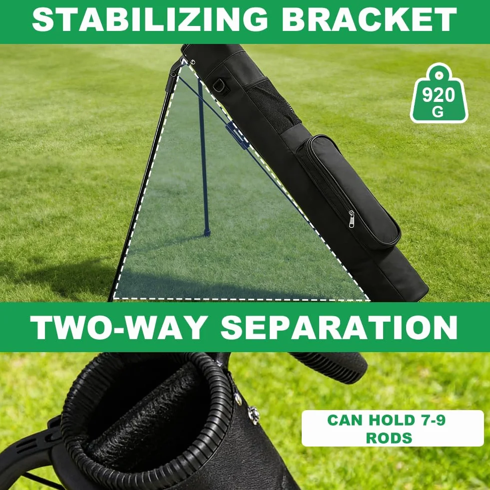 Bolsa de golf Range Bag para hombre: peso ligero de 2,2 libras, 3 bolsillos, soporte estable y correa de transporte, ideal para carreras y cursos