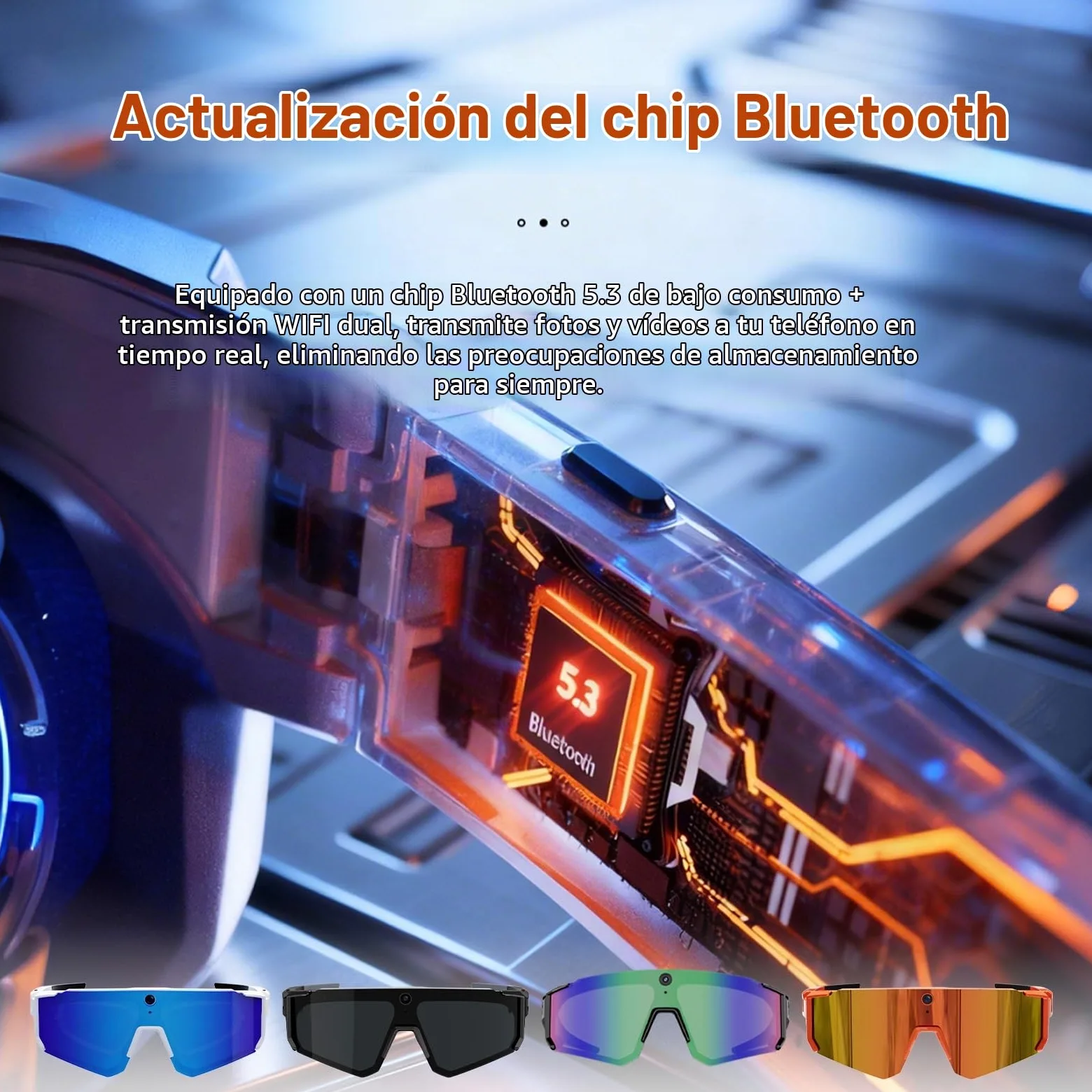 Gafas Inteligentes de Ciclismo con Inteligencia Artificial, Lentes de Sol Inteligentes con Bluetooth, Control de Voz, reconocimiento de Objetos (Blue Lens+White Frame)