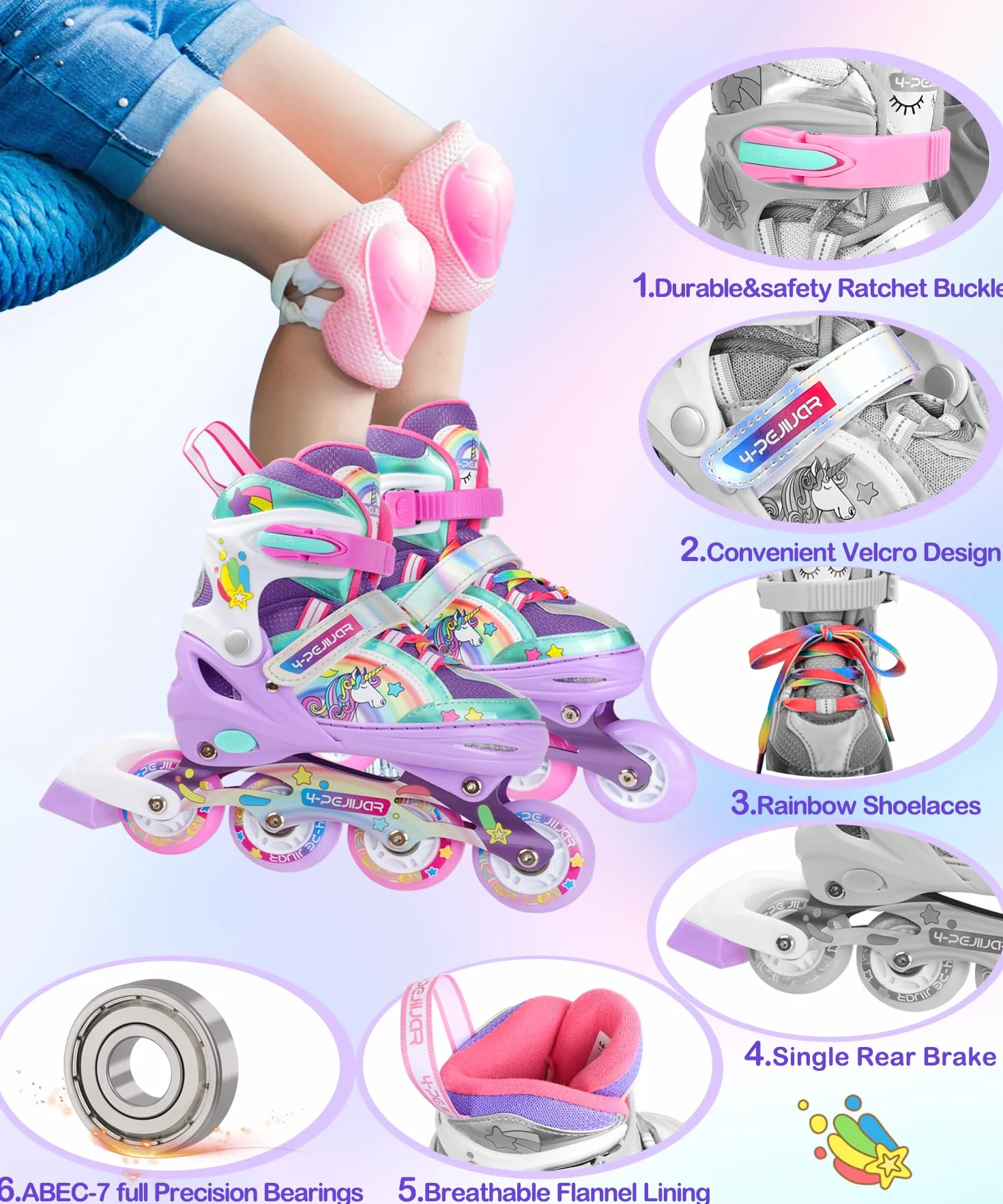 Patines en línea Unicornio para Niñas Ajustables con Ruedas Luminosas 4 Ruedas Quad Principiantes