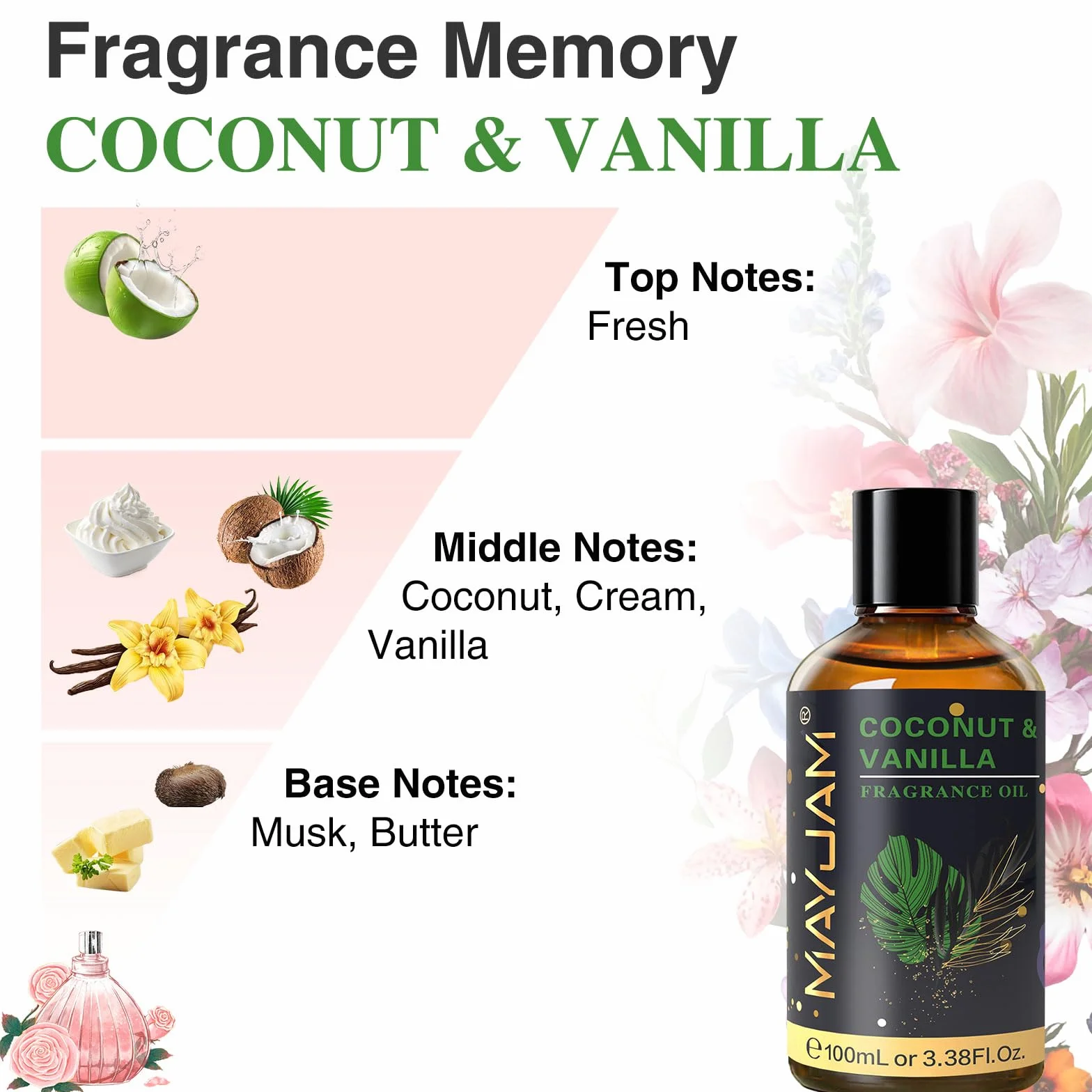 MAYJAM Aceite de Coco y Vainilla 100ml para Difusor de Aceites Esenciales, Aromaterapia