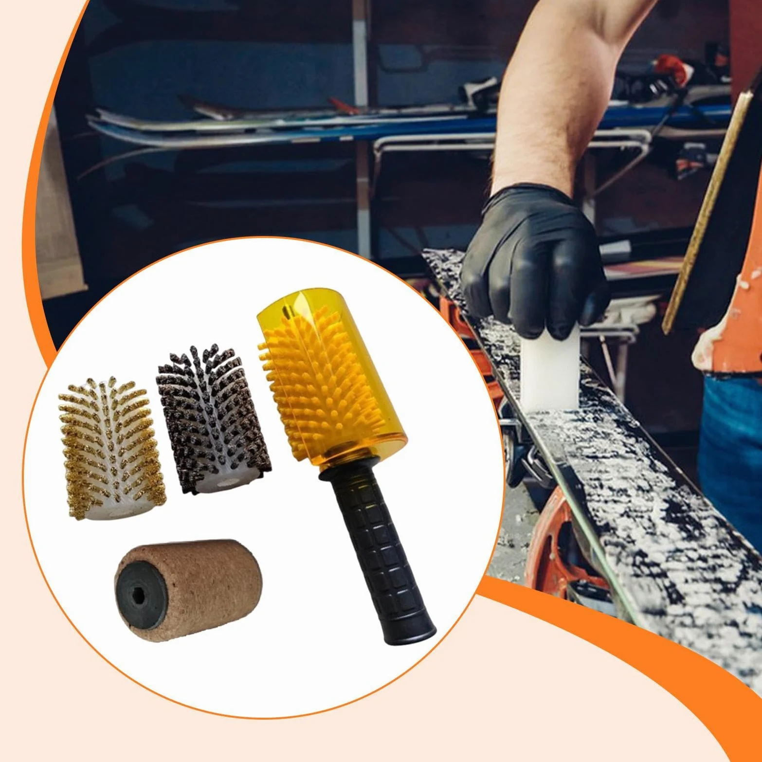 perfk Kit de cepillos para Cera de esquí, Nailon, latón, Crin de Caballo, Corcho, Mantenimiento de Snowboard, Limpieza, Cepillo rotatorio eléctrico,