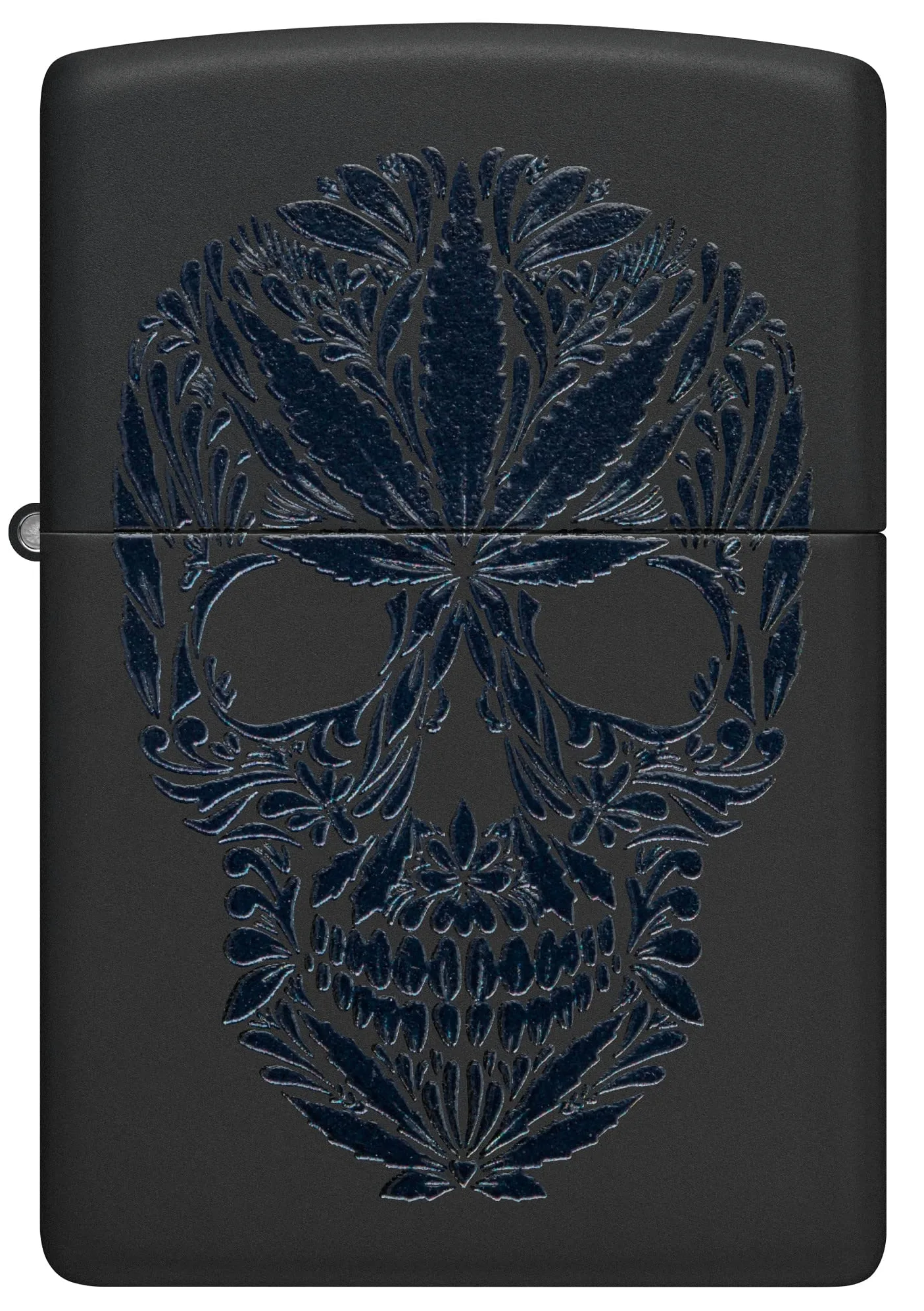 Zippo Encendedor a Prueba de Viento - Modelo Cannabis Skull - Acabado Negro Mate con Efecto Luz Negra - Recargable - Reutilizable - Diseño a Prueba de Viento - Caja de Regalo - Hecho en EEUU