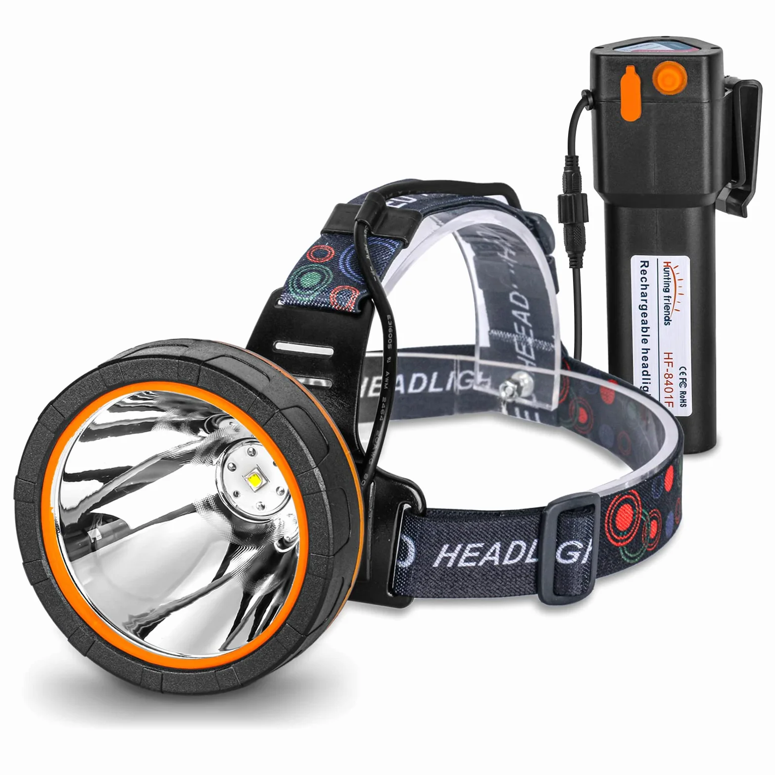 Linterna frontal LED superbrillante de caza de mapaches, recargable de alto lúmenes, impermeable, luz de búsqueda de haz de largo alcance para caza, pesca, al aire libre, camping, linterna frontal