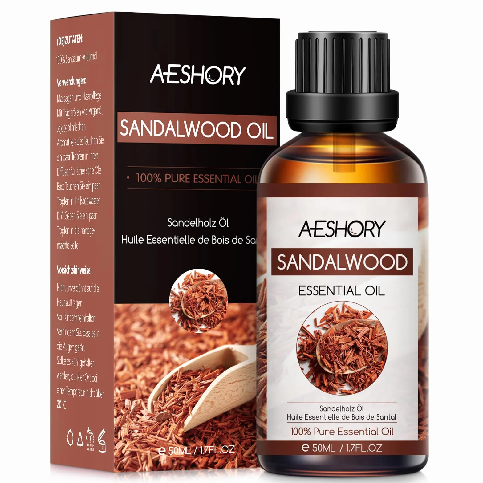 Aceite Esencial de Sándalo 50ML, Natural Aromaterapia, Aceite de Fragancia Premium para Difusor, Masaje, Baño, Cuidado de la Piel