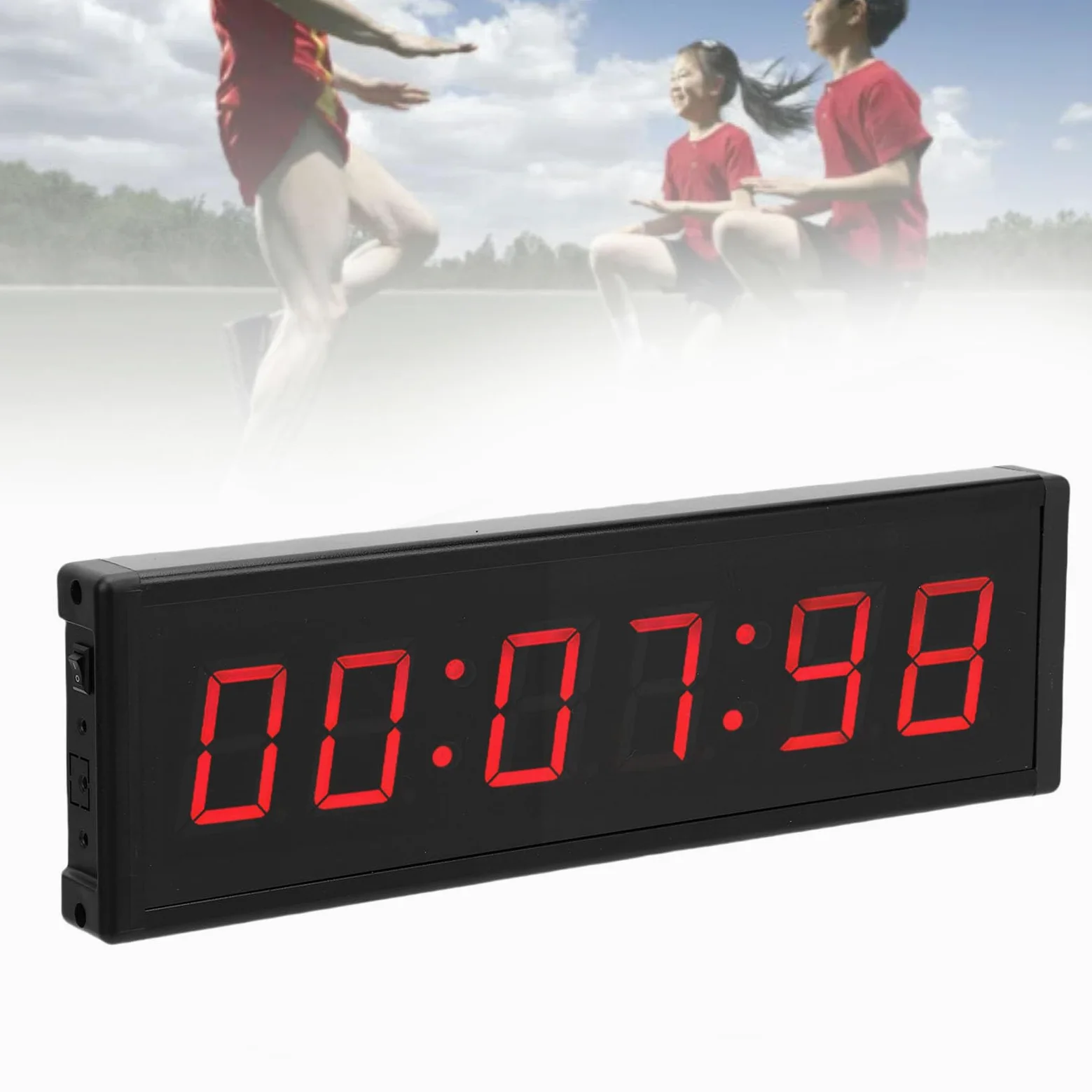 Fafeicy Temporizador de LED, Pantalla Roja de 6 Dígitos, Cuenta Regresiva, Cronómetro con Control Remoto Inalámbrico para Eventos de, Competiciones de Entrenamiento en Gimnasio