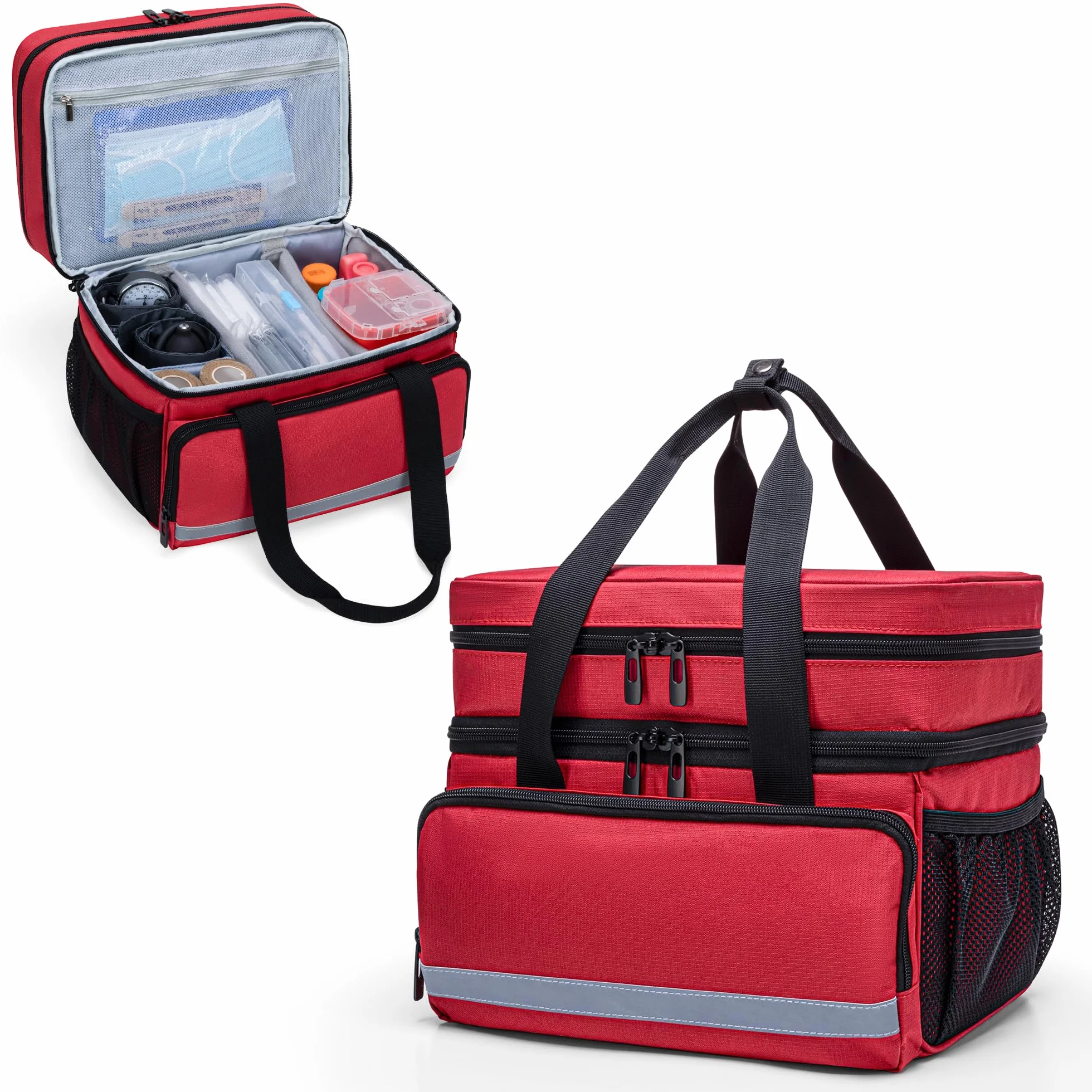 CURMIO Bolsa de primeros auxilios vacía de doble capa, bolsa médica, color rojo
