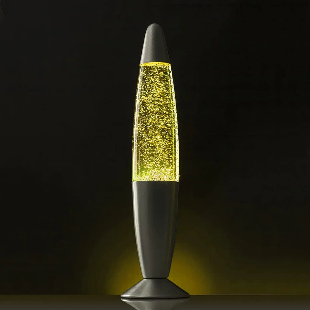 Lampara de Lava Purpurina Glitter Destellos Amarillo 40 cm Base Gris