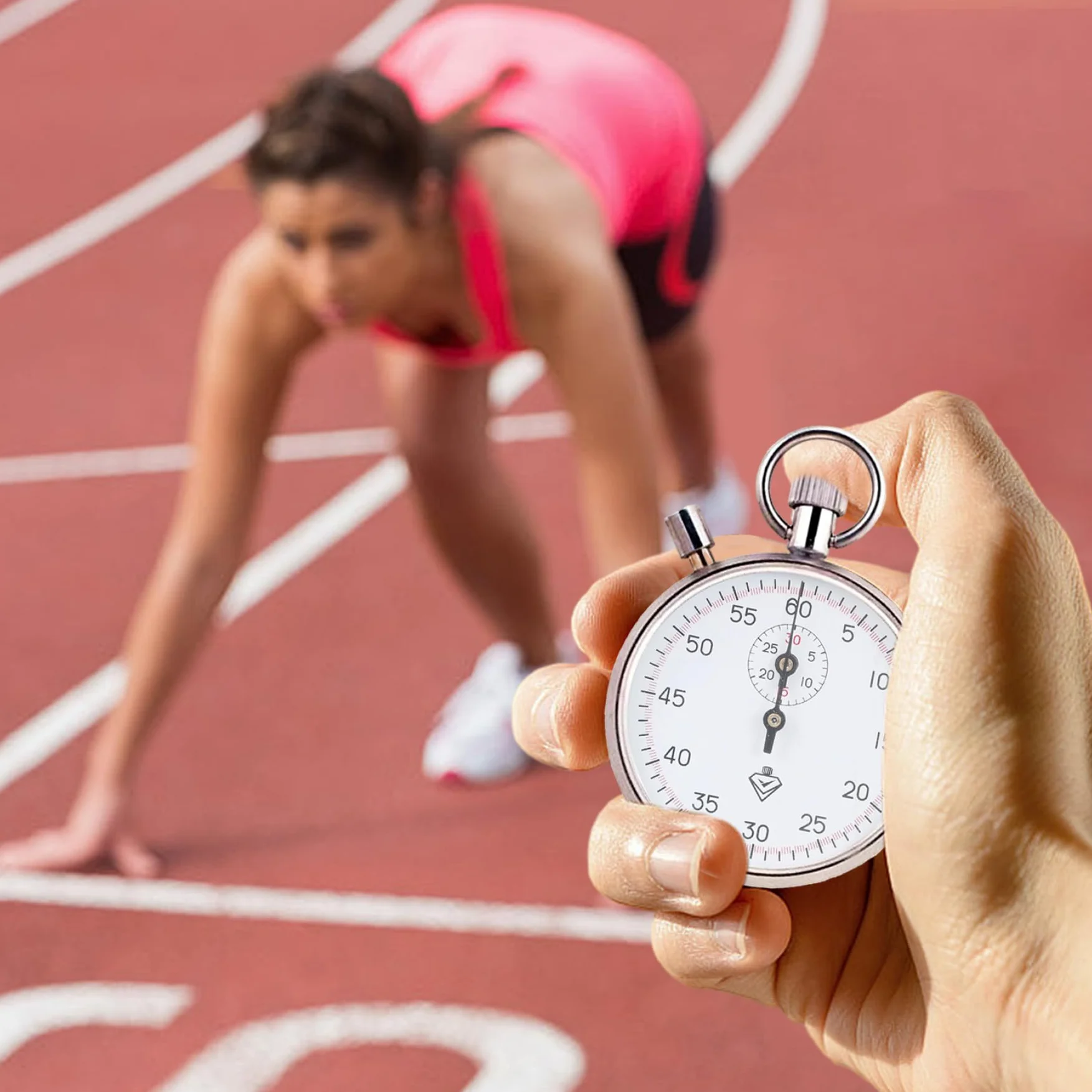 Cronómetro analógico mecánico de Acero Inoxidable con Pausa, Temporizador portátil para Correr, Entrenar y experimentar