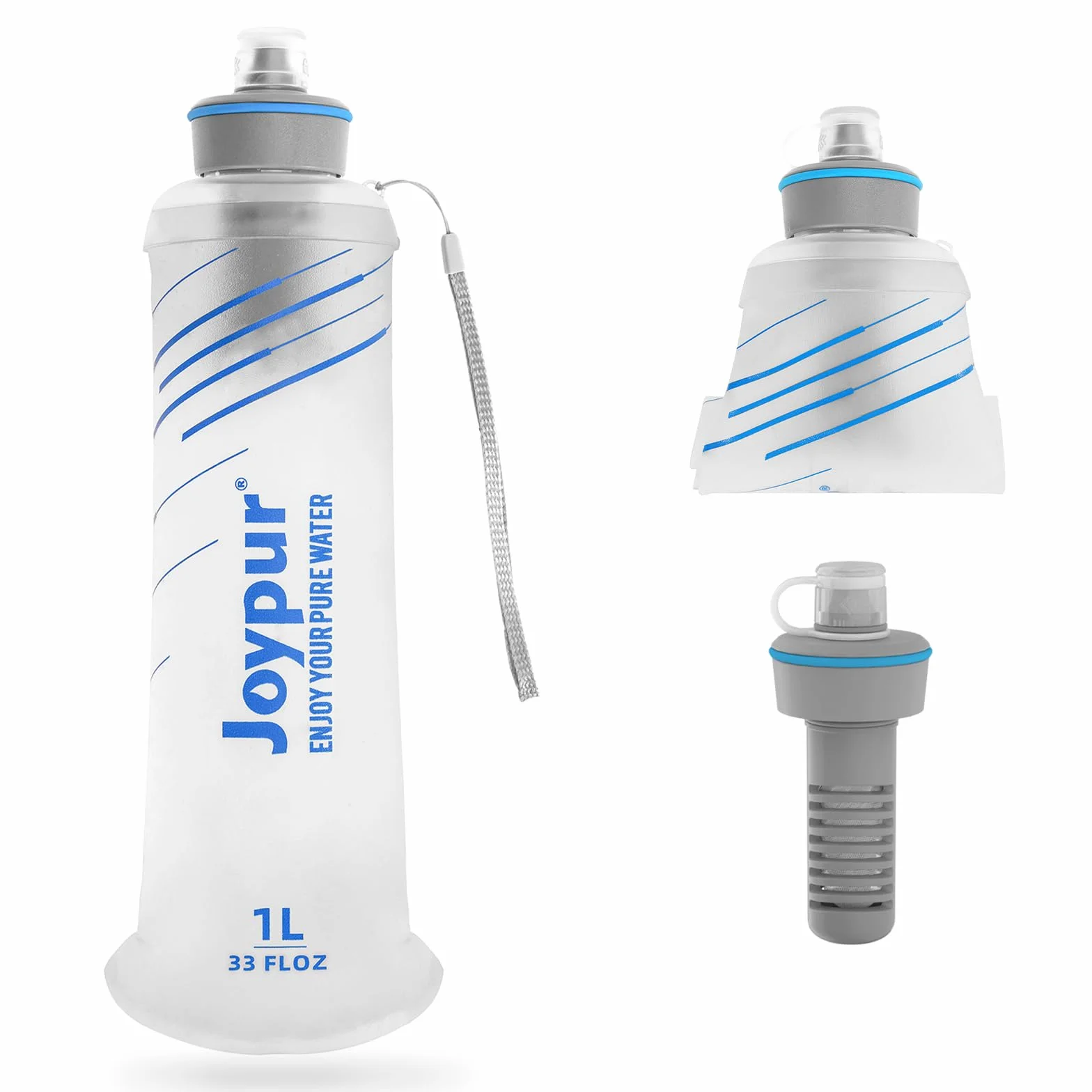 Botella Plegable Filtro de Agua 1000ml 0.01µm 5000L Ultraligero 100g para Acampar Senderismo Mochila Viajes Blanco
