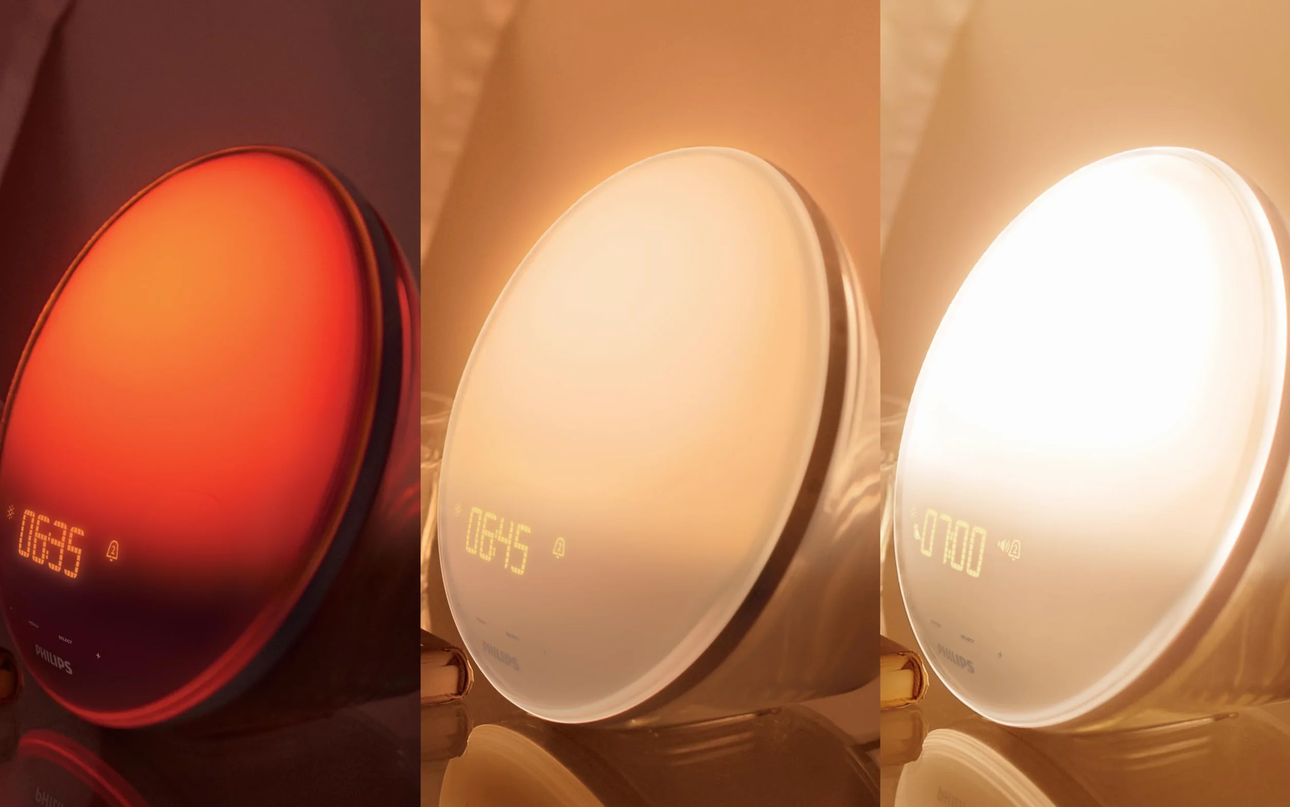 PHILIPS HF3519/01 Despertador de luz con simulación del amanecer, Radio FM, lámpara de lectura, 5 sonidos naturales, Alarma diferida
