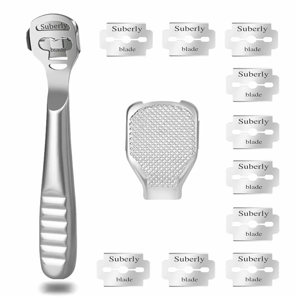 Rallador de Pie Pedicura, Kit Profesional con 10 Cuchillas de Acero Inoxidable