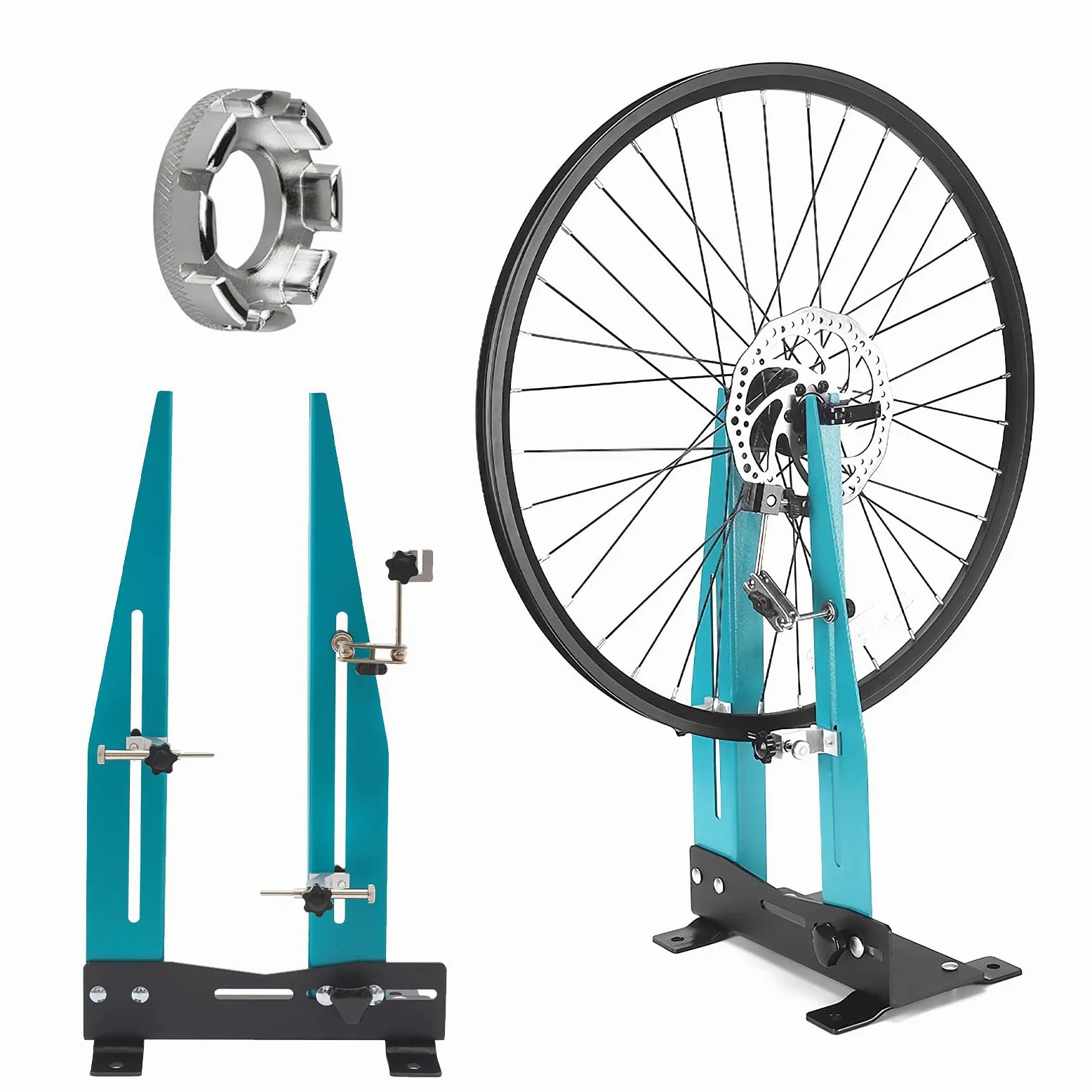 Soporte para rueda de bicicleta de 16 a 29 pulgadas, herramienta de mantenimiento de llantas de bicicleta con llave de radios, herramienta de calibración de ruedas para MTB, carretera