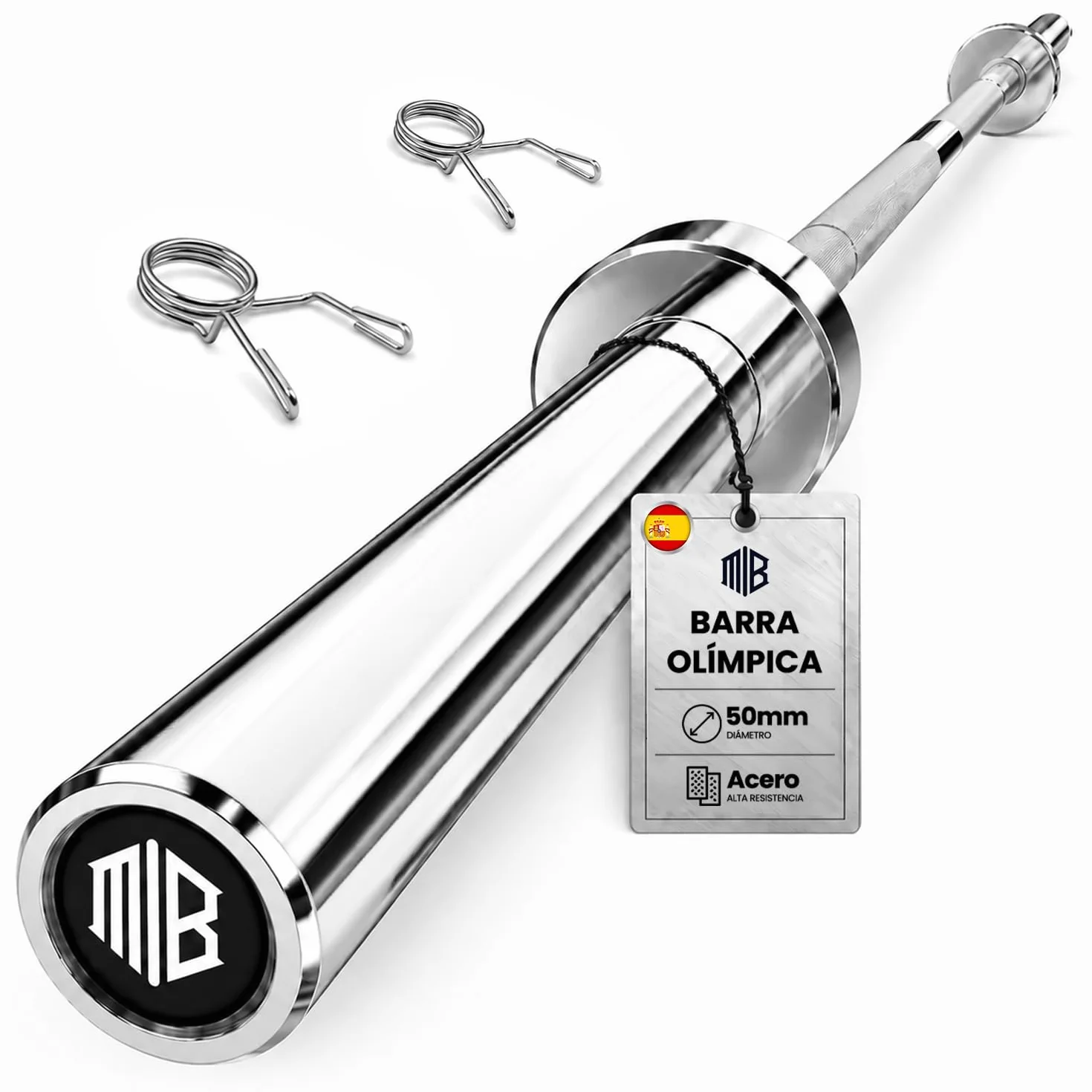 ManiBoom Barra olimpica 20kg, 220 cm para Discos y Pesas de Ø50mm - Barra de MUSCULACION para Press Banca, Halterofilia Crossfit - Barra Olímpica Carga máxima de 230kg para Gimnasio o Casa