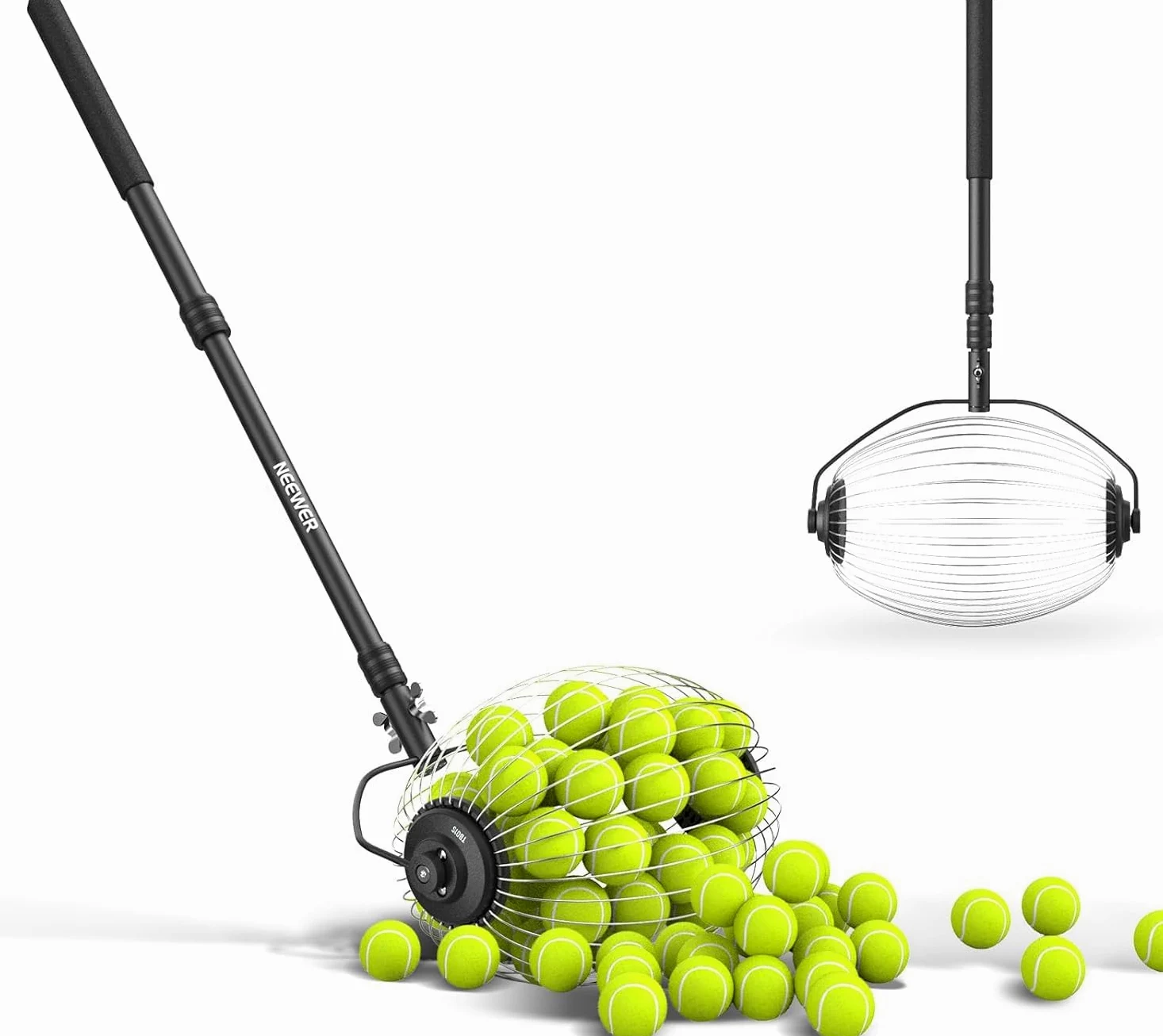 NEEWER Recolector Pelotas Tenis, R30-58/77-148cm 30-58"/77-148cm Telescopic Rolling Ball Retriever Picker Upper Hopper Roller Basket Holder para 40 Pelotas Tenis, Accesorios & Entrenamiento, TB01S