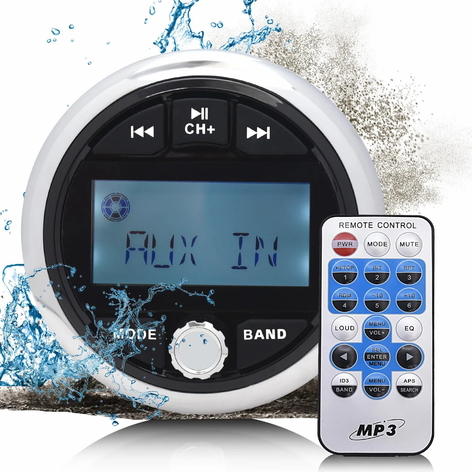 Geloo Barco Marina Impermeable Marine Radio Stereo MP3 Marino Compacto Receptor Multimedia FM Am Resistente al Agua Radio para Estéreo Barcos, Yates, Marinos, Cámper