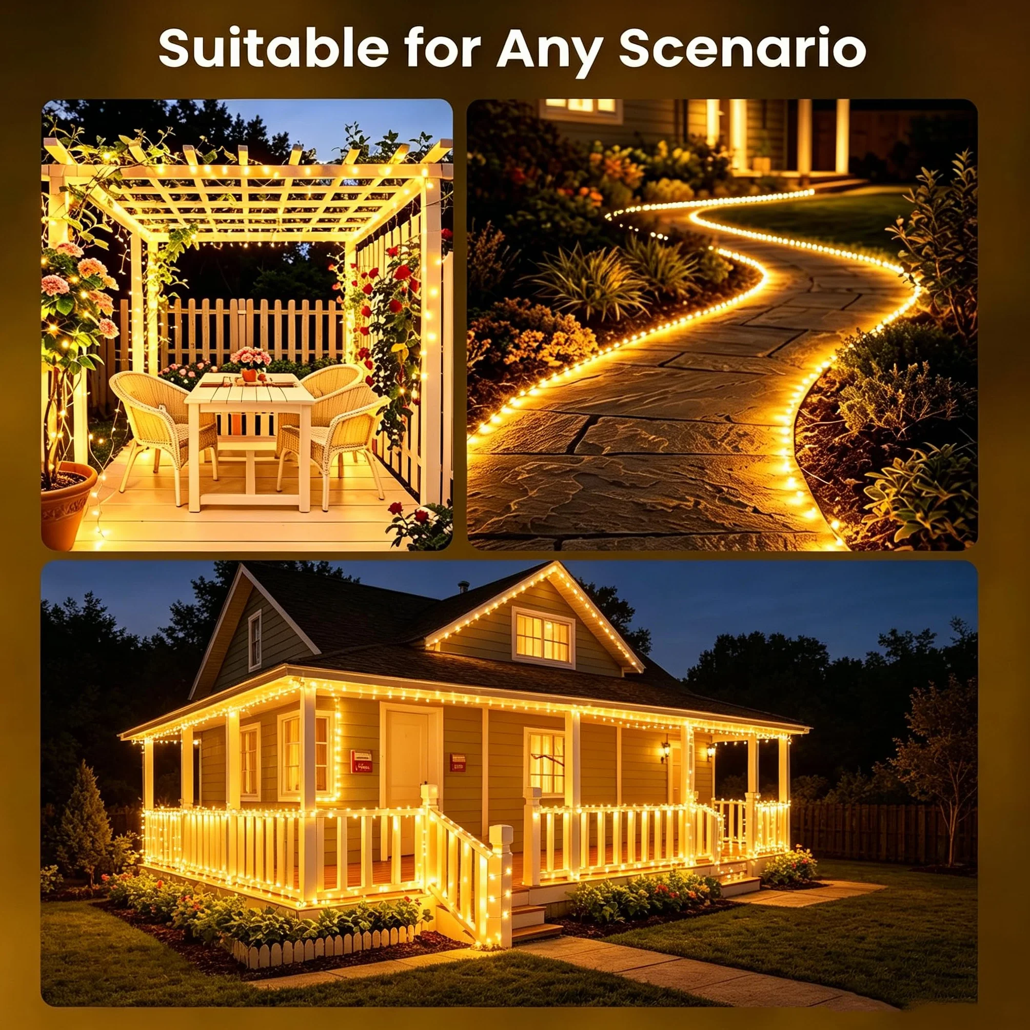Guirnalda LED Solar Exterior 2Pack 15M Luces Solares Impermeable IP65 Blanco Cálido