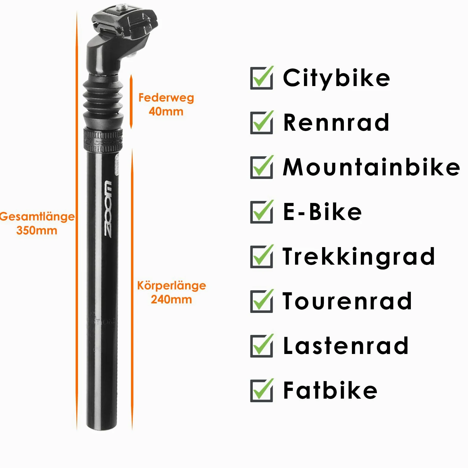 Tija de Sillín con Suspensión para Bicicleta 27.2/30.4/30.9/31.6 mm – Reggisella Amortiguado Ajustable para MTB, e-Bike, BMX y Bicicletas Infantiles