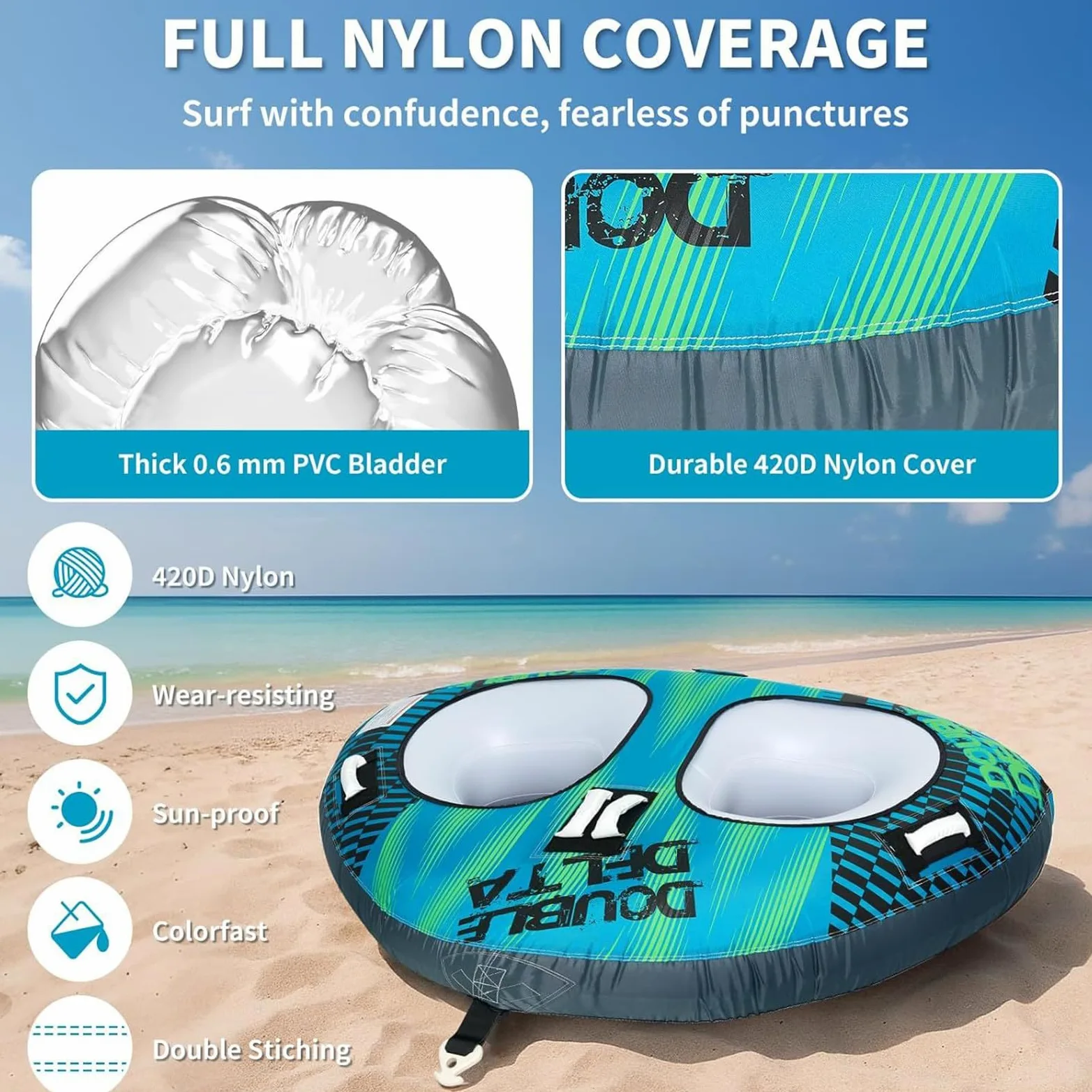 Tubos de Arrastre y Remolcables Grande Portátil y Resistente al Desgaste | Balsa náutica inflable para adultos Para Kayak Natación Rafting Lago Piscina Y Río