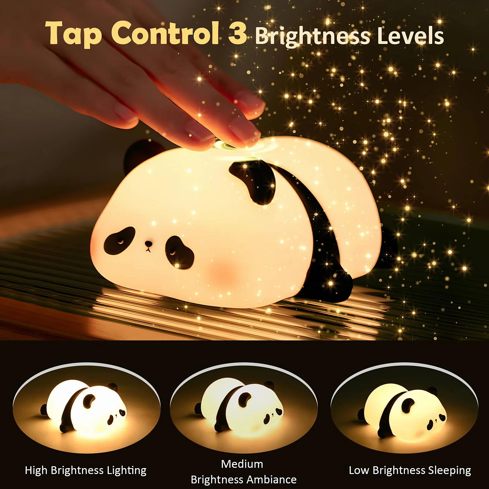Comius Sharp Panda Luz Nocturna Infantil, Lampara Bebe Noche Silicona Suave Sensor Tactil