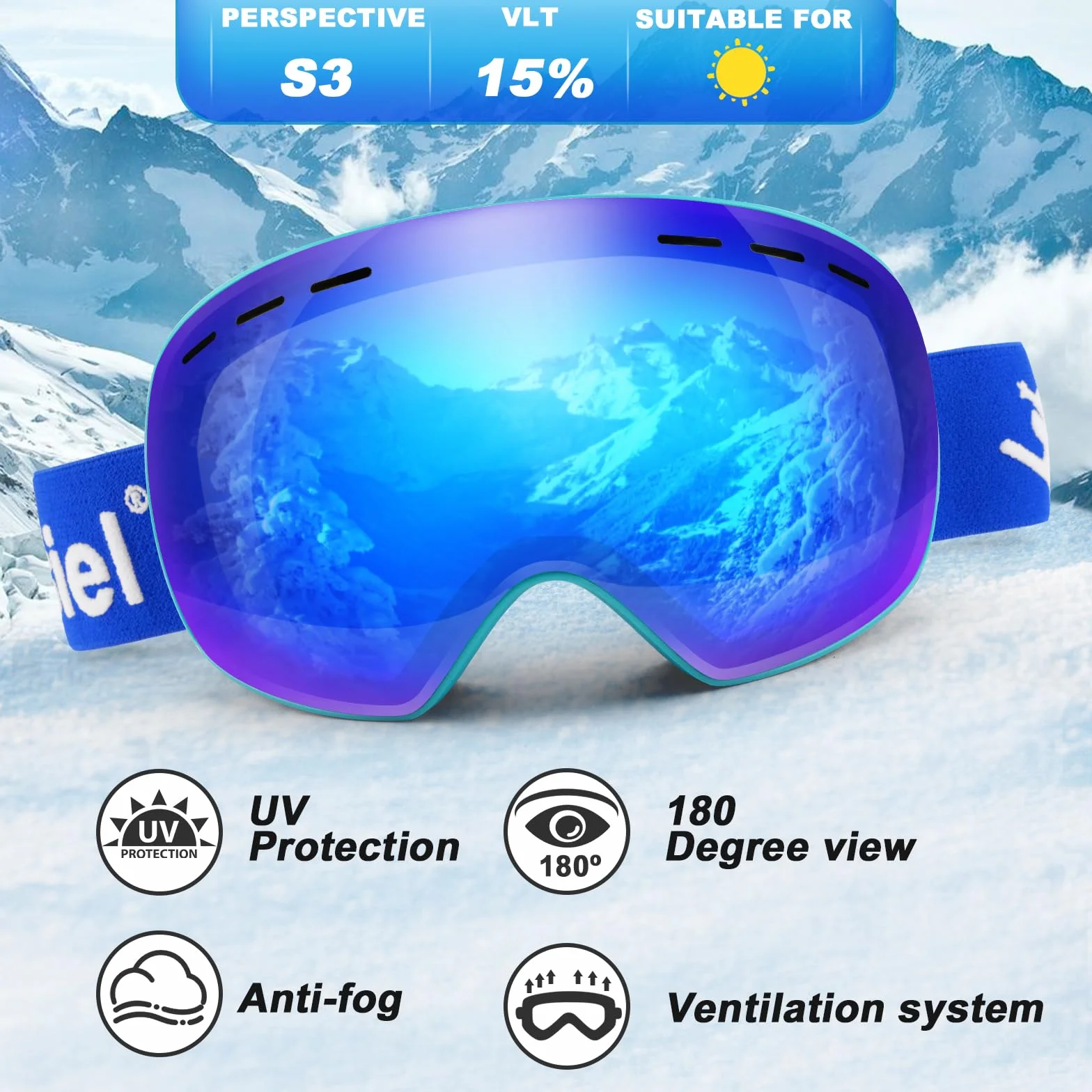 Gafas de Esquí Trusiel OTG Ajustable Anti-Niebla Protección UV Hombre Mujer Casco Snowboard