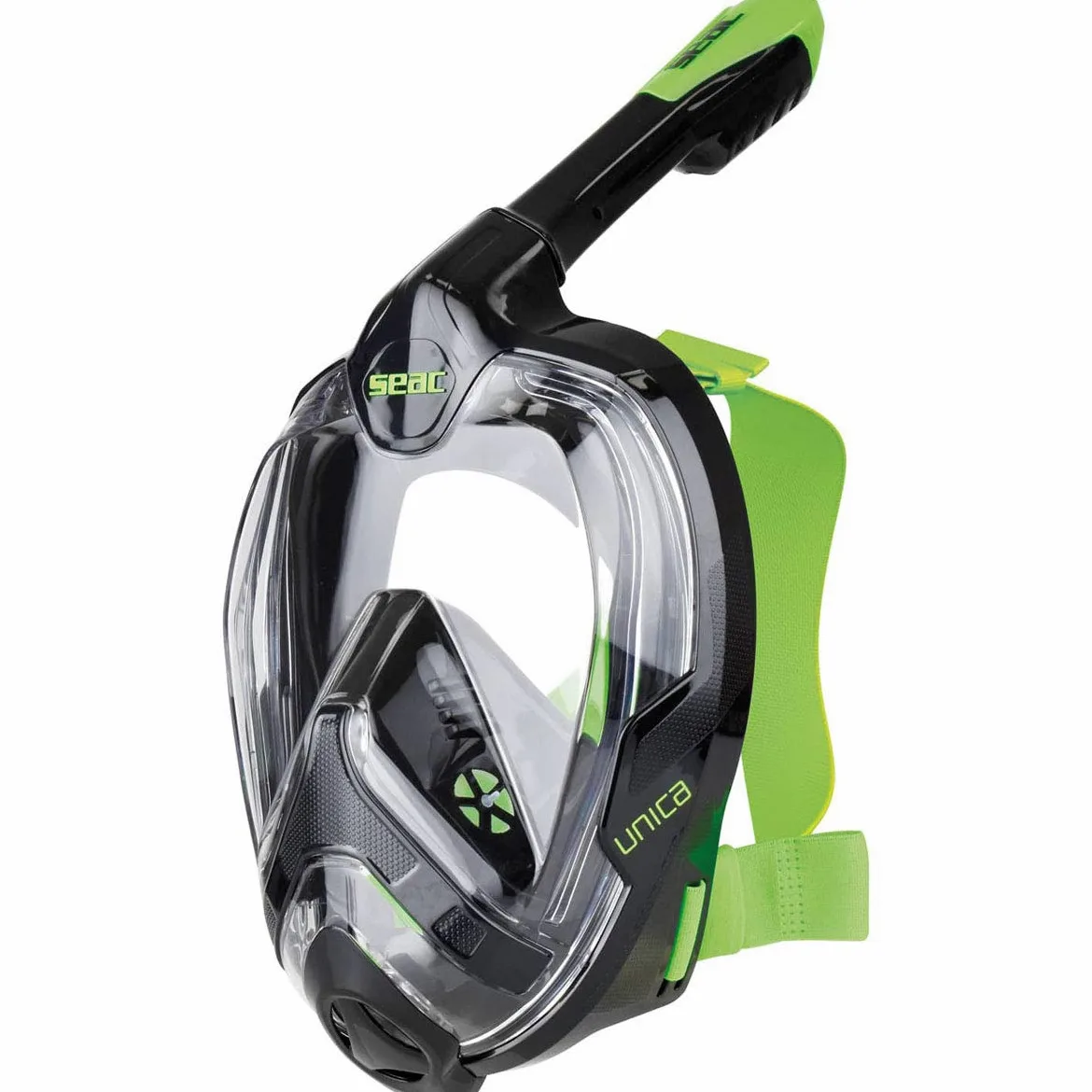 SEAC Unica Máscara de Snorkeling con Visión Panorámica de 180°, Unisex Adulto, Negro/Naranja, L/XL