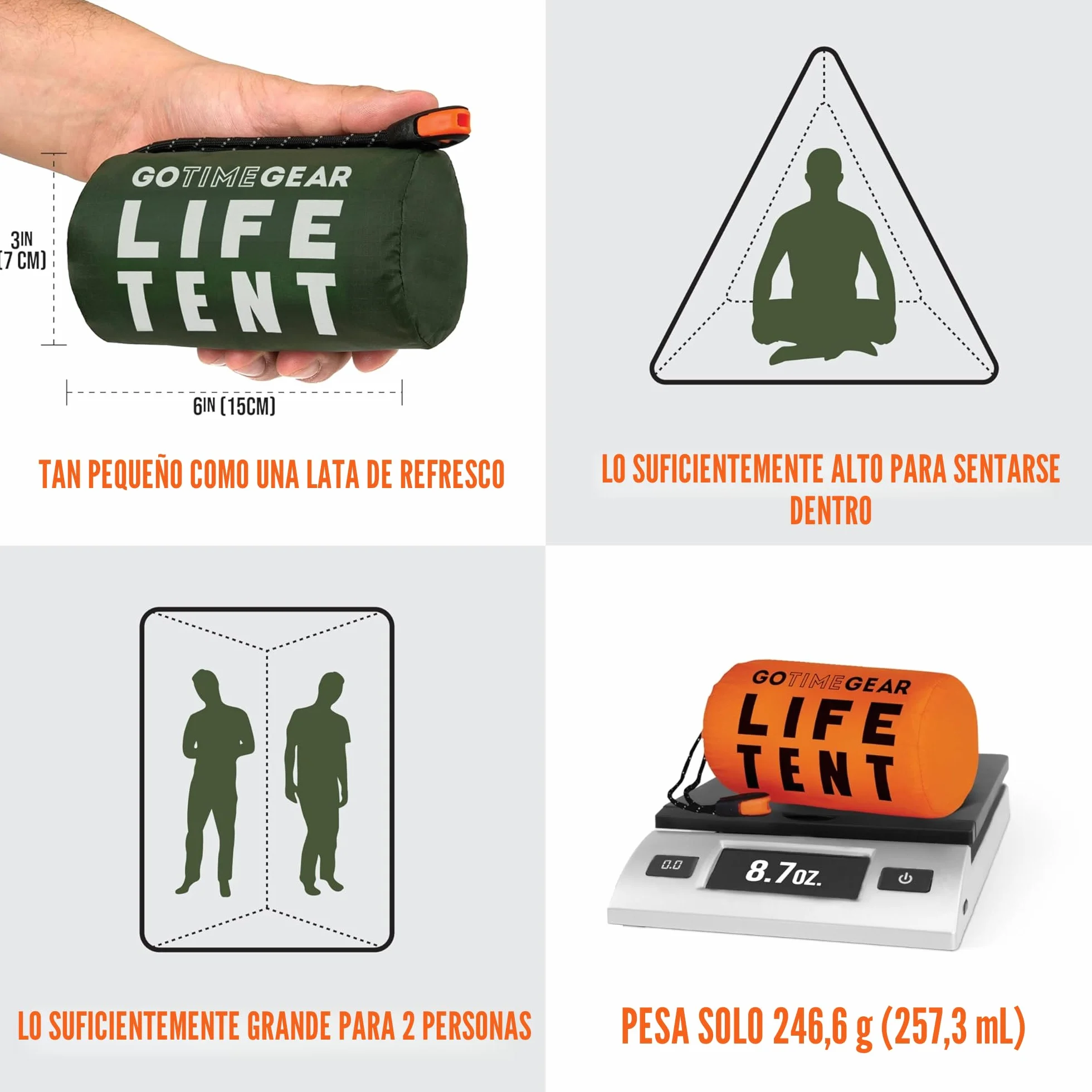 Go Time Gear Life Tent - Tienda de campaña de Supervivencia de Emergencia para 2 Personas, Uso como Tienda de Supervivencia, Refugio de Emergencia, Tienda de Tubo, Lona de Supervivencia, Incluye