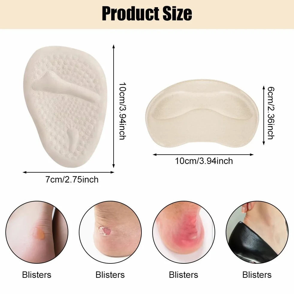 Vicloon Inserciones de Talón y Almohadillas Metatarsianas, 6 Pares Cojín de Gel Reutilizable Antirozaduras para Zapatos