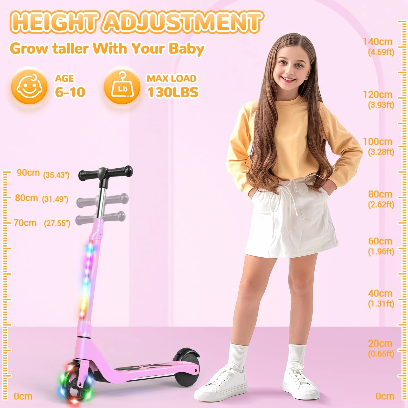 SISIGAD Patinete Electrico para Niño de 6 a 10 años, Scooter Eléctrico Niños de 5,3 Pulgadas con Luces LED y 3 Alturas Ajustables, Carga Máxi 70 kg, Velocidad Máxi 10 km/h, Autonomía Máxi 4km