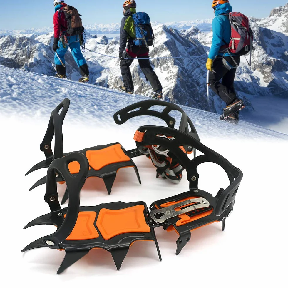 Crampones de Hielo con 12 Clavos, Tacos de Tracción para Nieve para Escalada, Senderismo y Esquí. Puntas de Agarre para Botas de Invierno. Longitud Ajustable para Calzado (CN