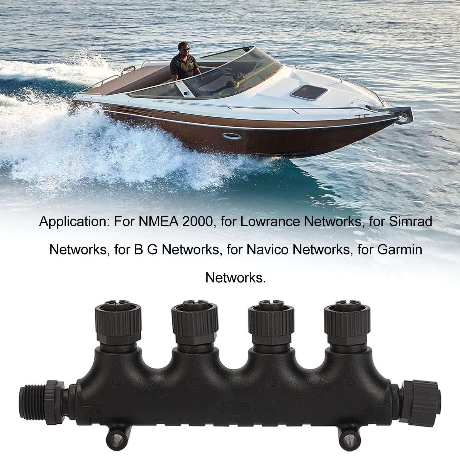 Akozon Conector NMEa 2000 T, para NMEa 2000 N2K Conector en T de 4 Puertos M12 5 Pines IP67 a Prueba de Agua para Redes Lowrance