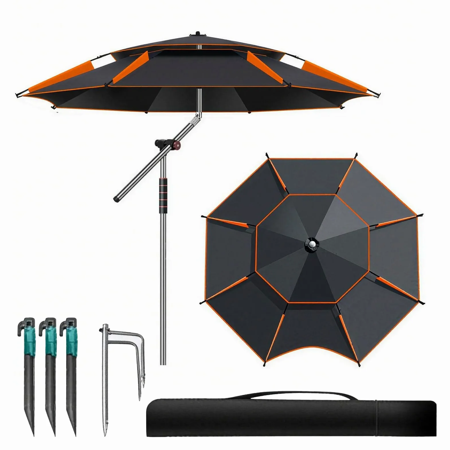 Sombrilla de 240 cm, sombrilla plegable, grande, con funda protectora para balcón, playa, 360 °, ajustable, ofrece protección impermeable y solar, verde
