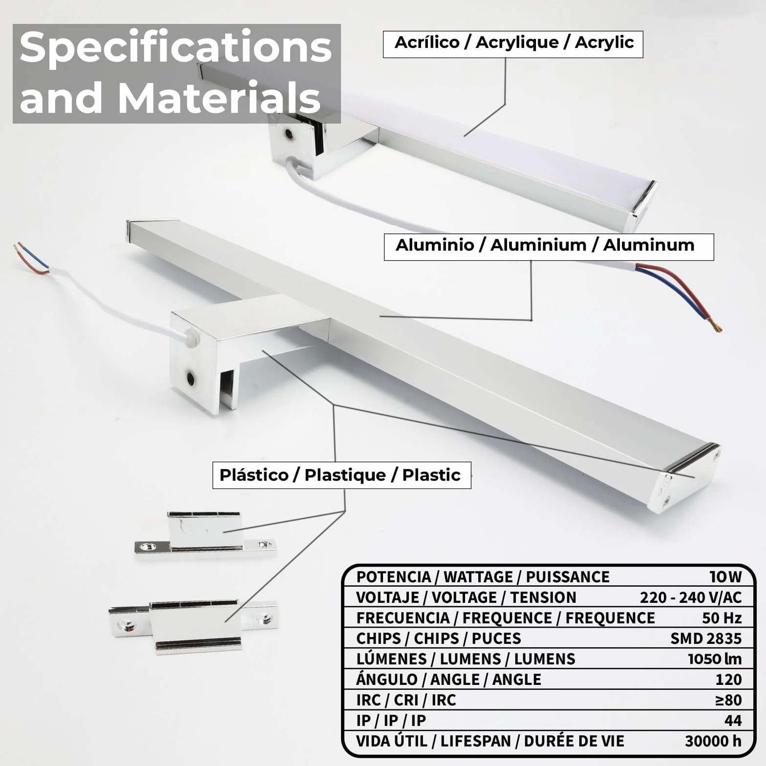Alpinaluz Aplique LED para Espejo de Baño 40cm 4000K IP44 Aluminio Cromado 10W