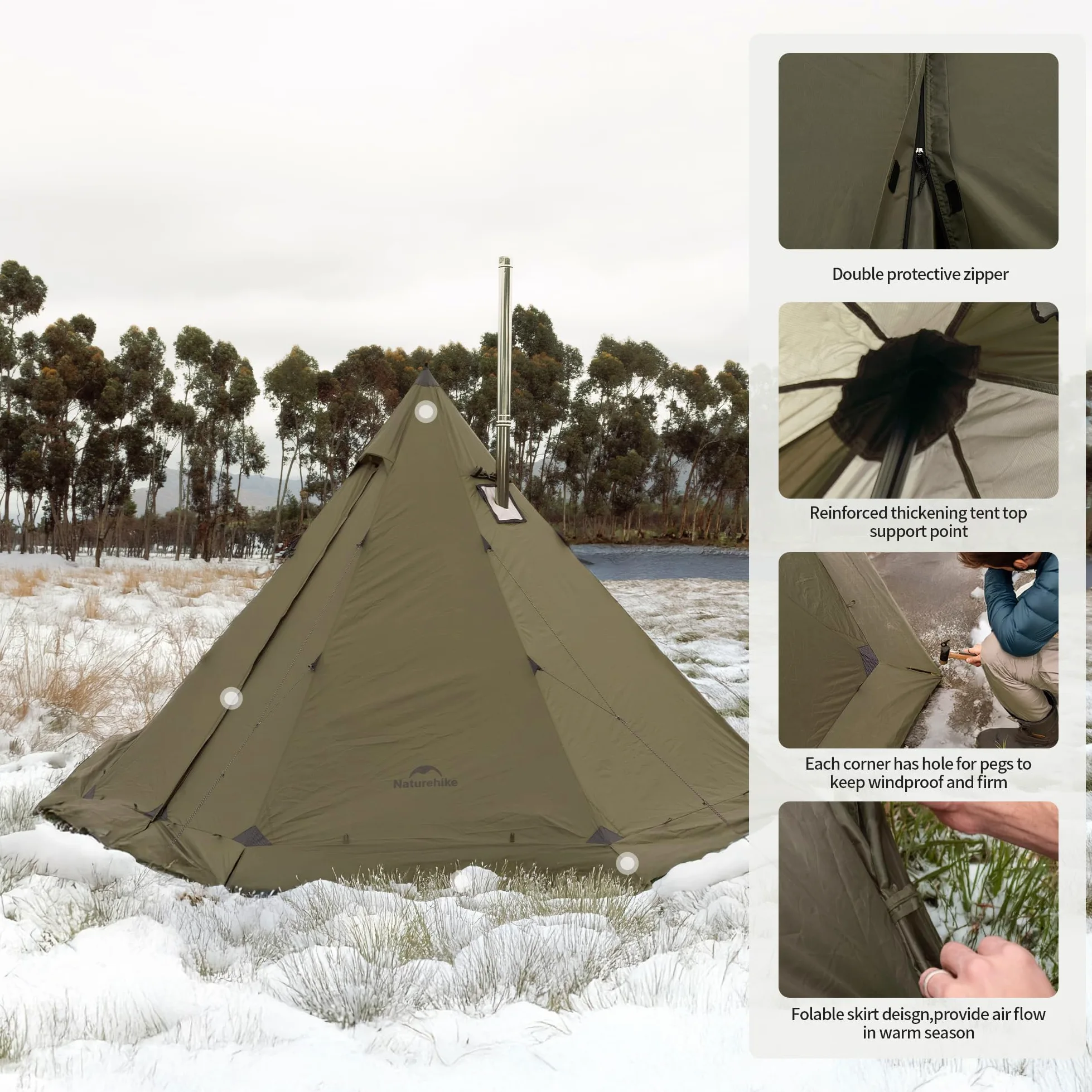 Naturehike Tienda de campaña Ranch Hot con gato de estufa, impermeable, resistente al viento, para 4 estaciones, tienda de campaña octogonal para campamento de invierno