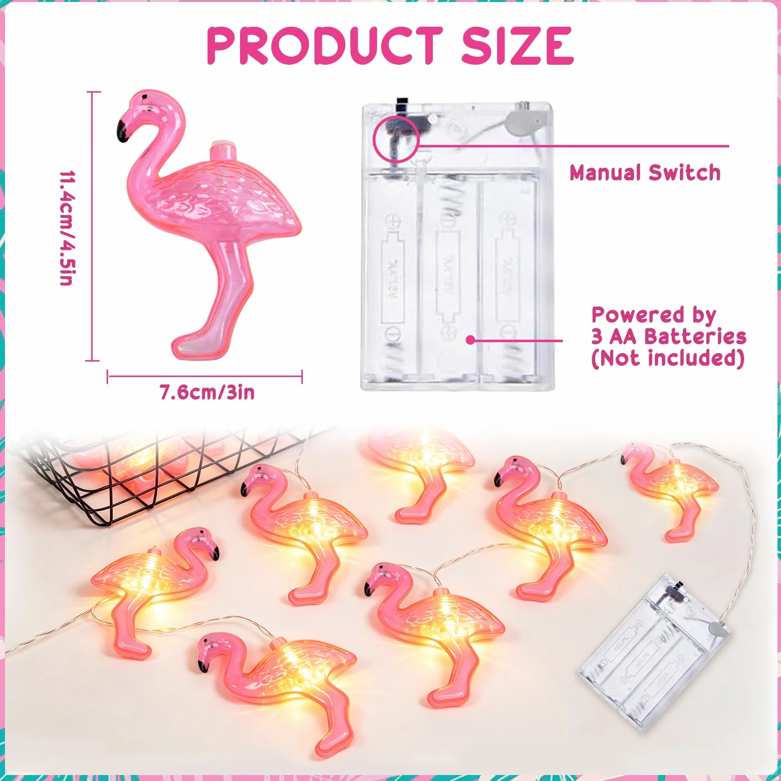 Guirnalda de Luces Flamenco 3m 20 LED Cadena Luminosa para Fiestas Hawaianas