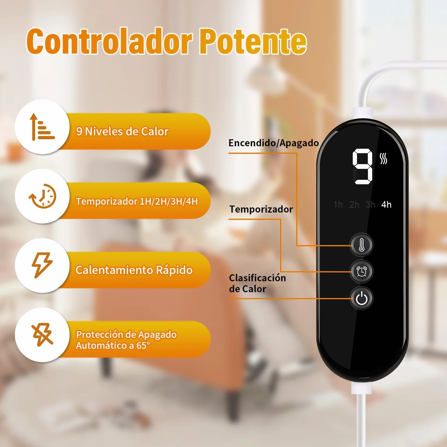 Onherm Almohadilla Eléctrica Cervical 48×58 cm Manta Térmica Apagado Automático 9 Niveles Temperatura Franela Lavable Máquina