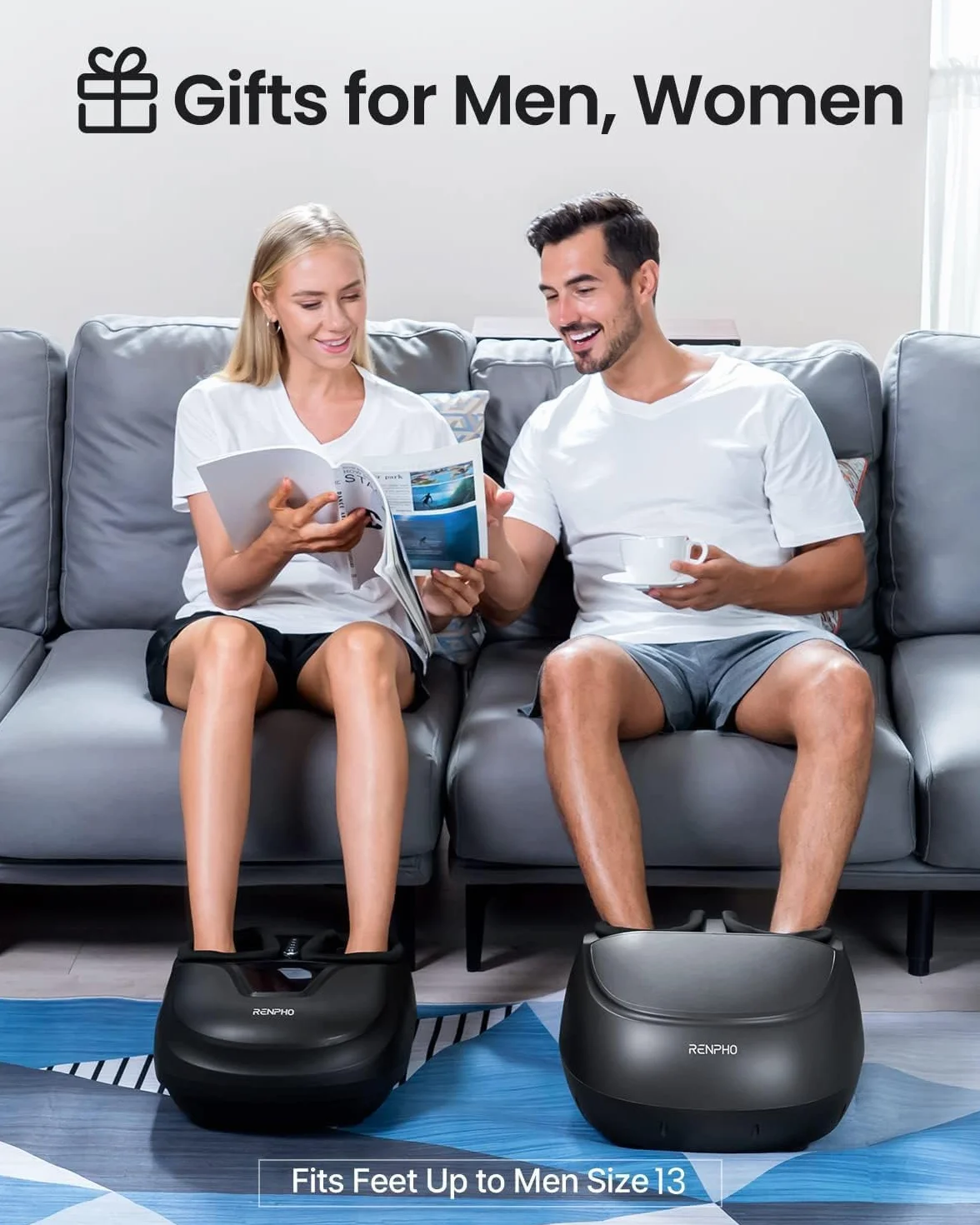 RENPHO Masajeador de Pies Eléctrico Shiatsu con Calor, Amasado, Compresión de Aire, Talla 46, Negro