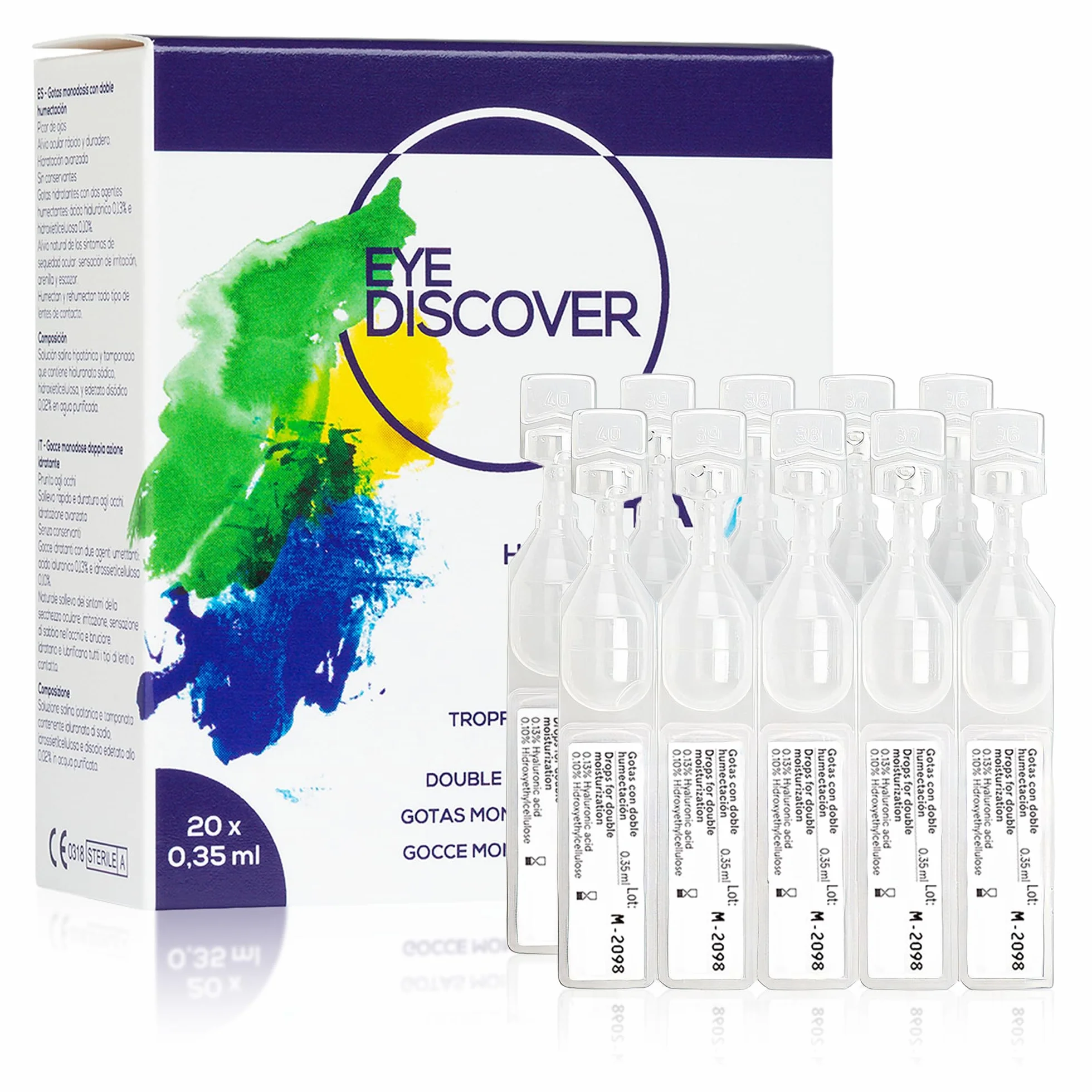 Gotas Ojos Secos Monodosis con Ácido Hialurónico e Hidroxietilcelulosa, 20 Viales 0,35 ml