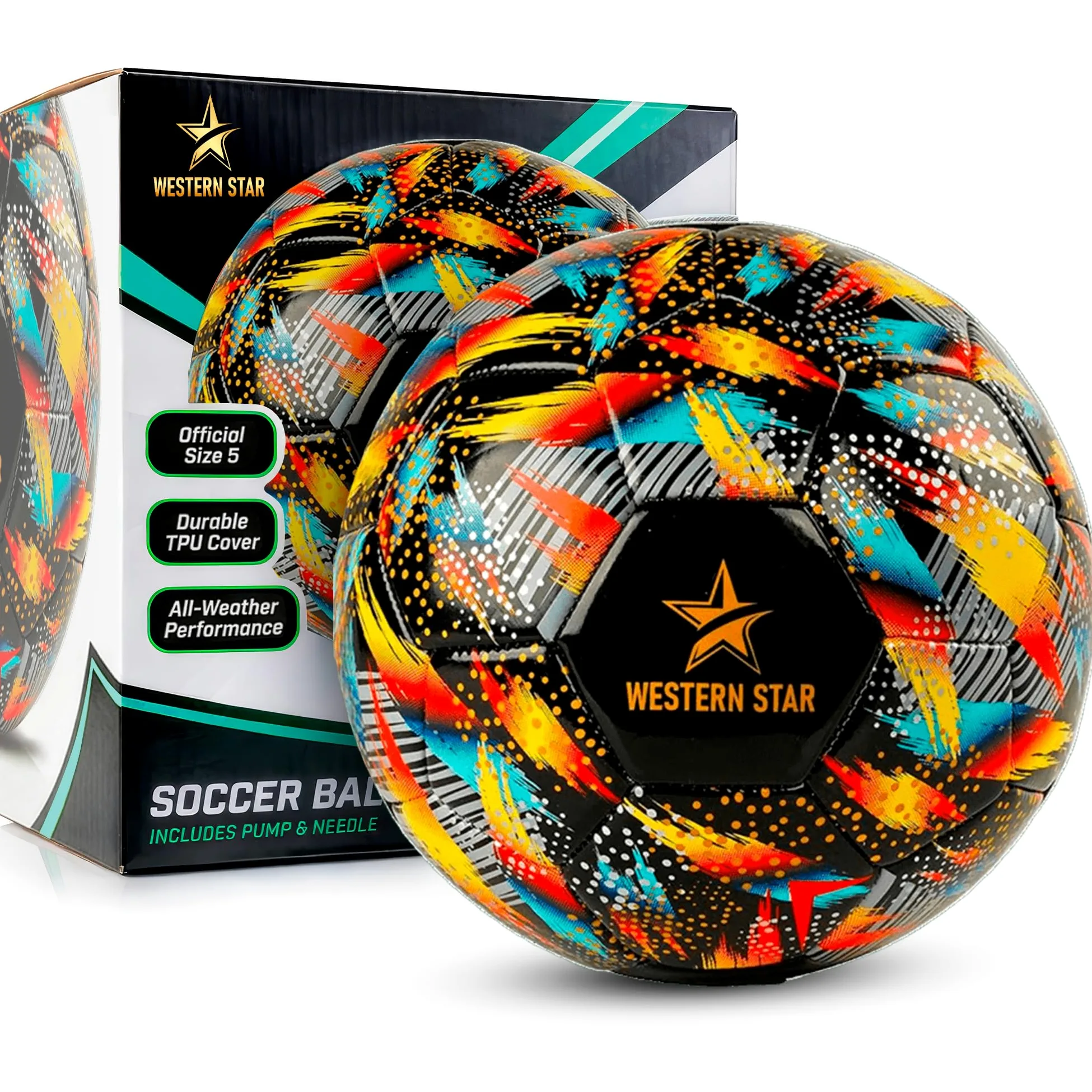 Western Star Balón de fútbol Helix, tamaño 3, 4, 5, balones de fútbol de grado oficial, diseño atractivo y duradero