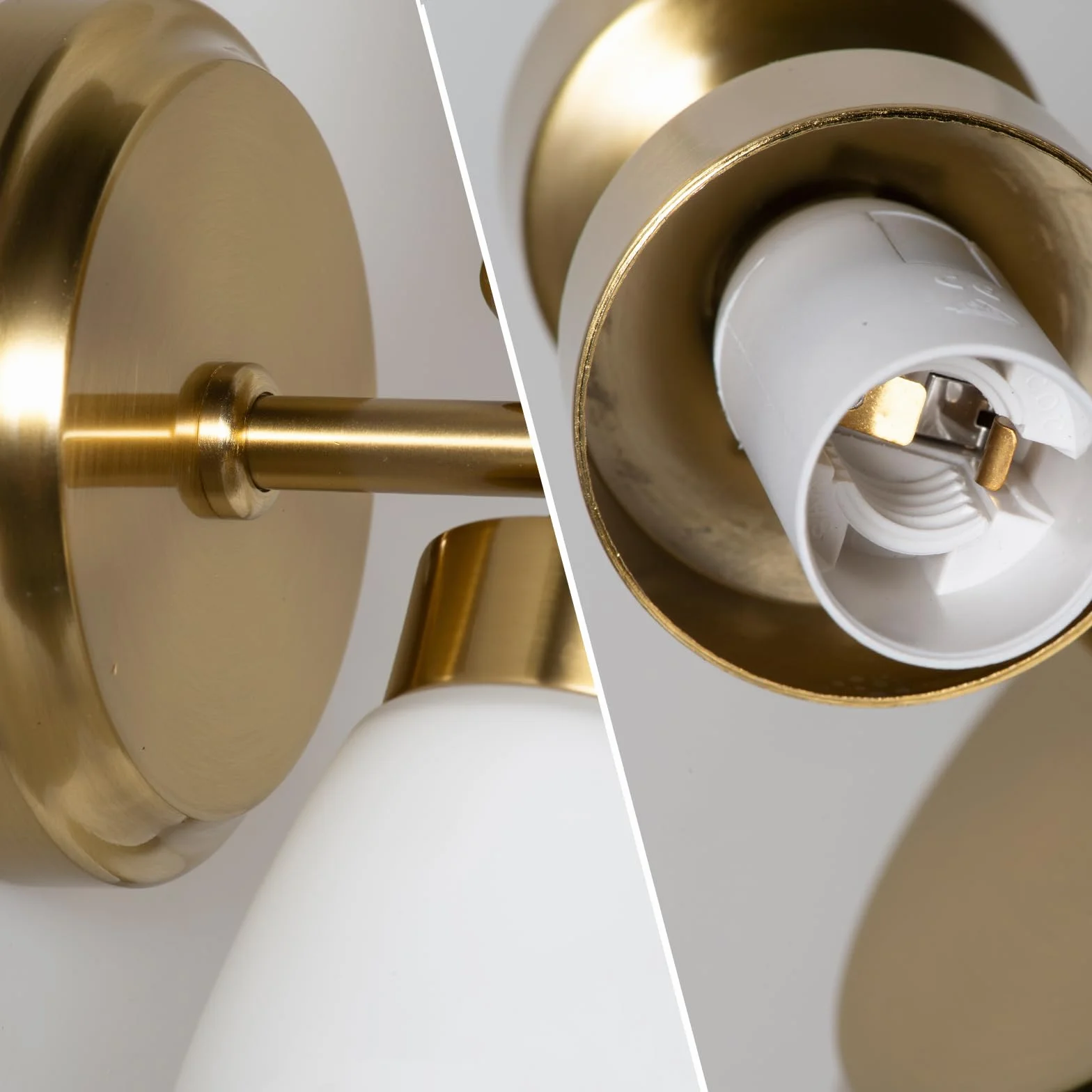 Alpinaluz Aplique de Pared para Baño dos focos E14 Cristal Opal Blanco Metal Dorado IP44