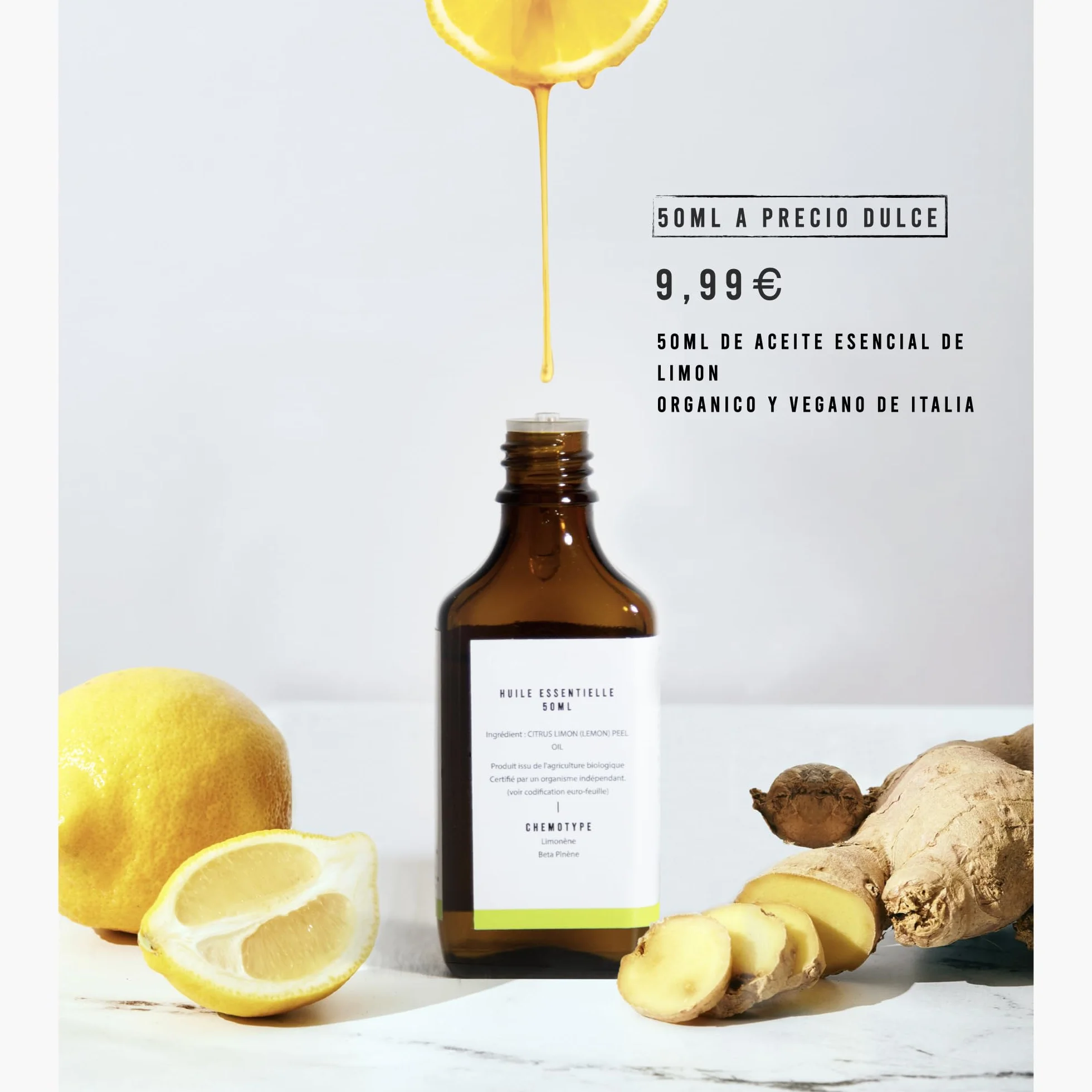 Aceite Esencial de Limón BIO 50ml 100% Puro Orgánico Citrus limon Osbeck Cultivado en Italia
