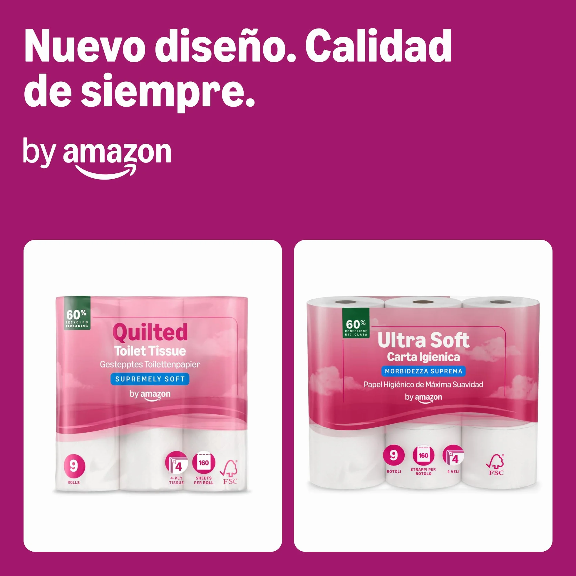 Amazon Papel Higiénico Ultrasuave 4 Capas 9 Rollos 160 Hojas por Rollo FSC