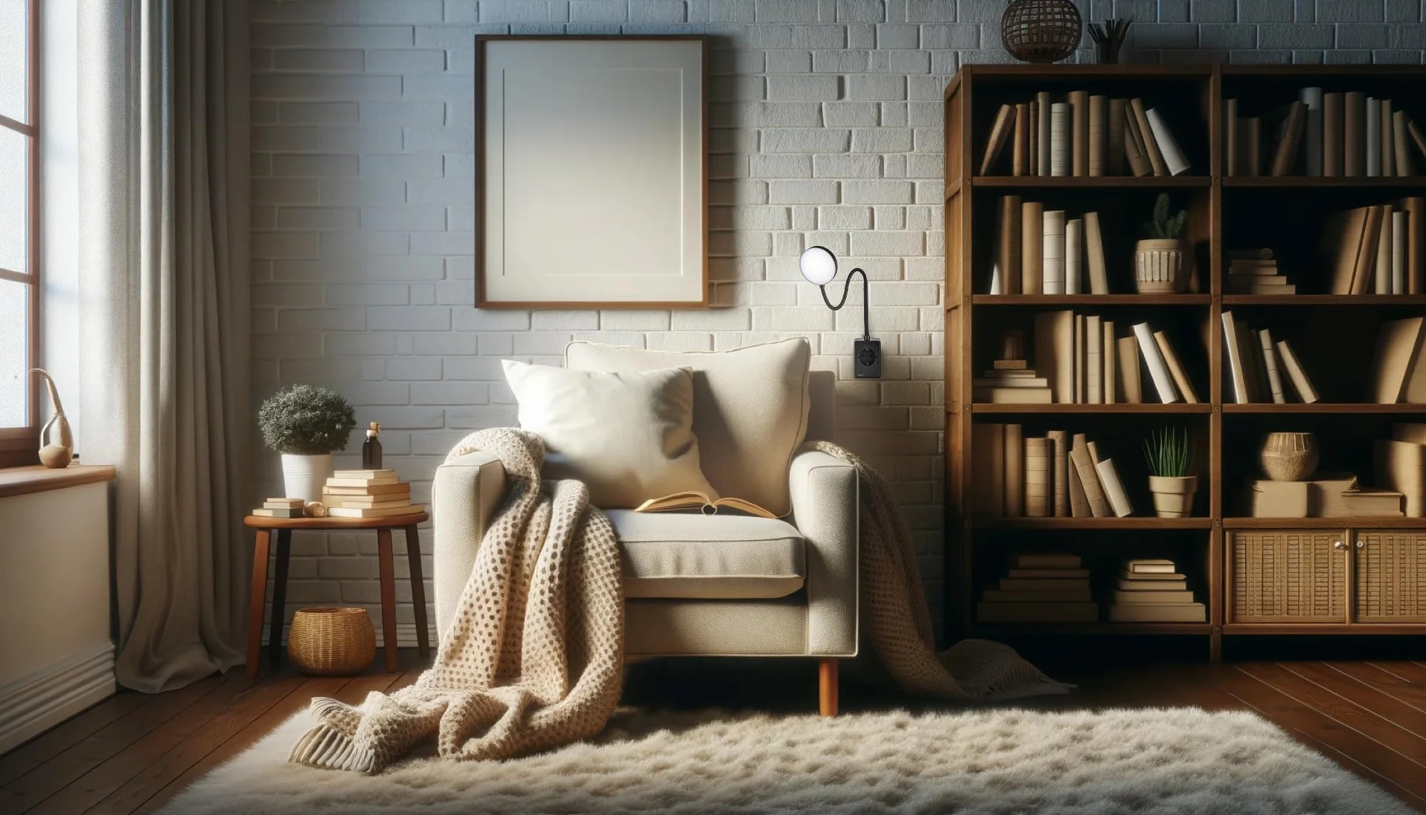 SEBSON Lámpara Enchufe Pared LED Regulable, Lampara de Lectura con USB-C, Cuello de Cisne Flexible, Blanco Neutro 4000K, 4,5W, 420lm, Negro