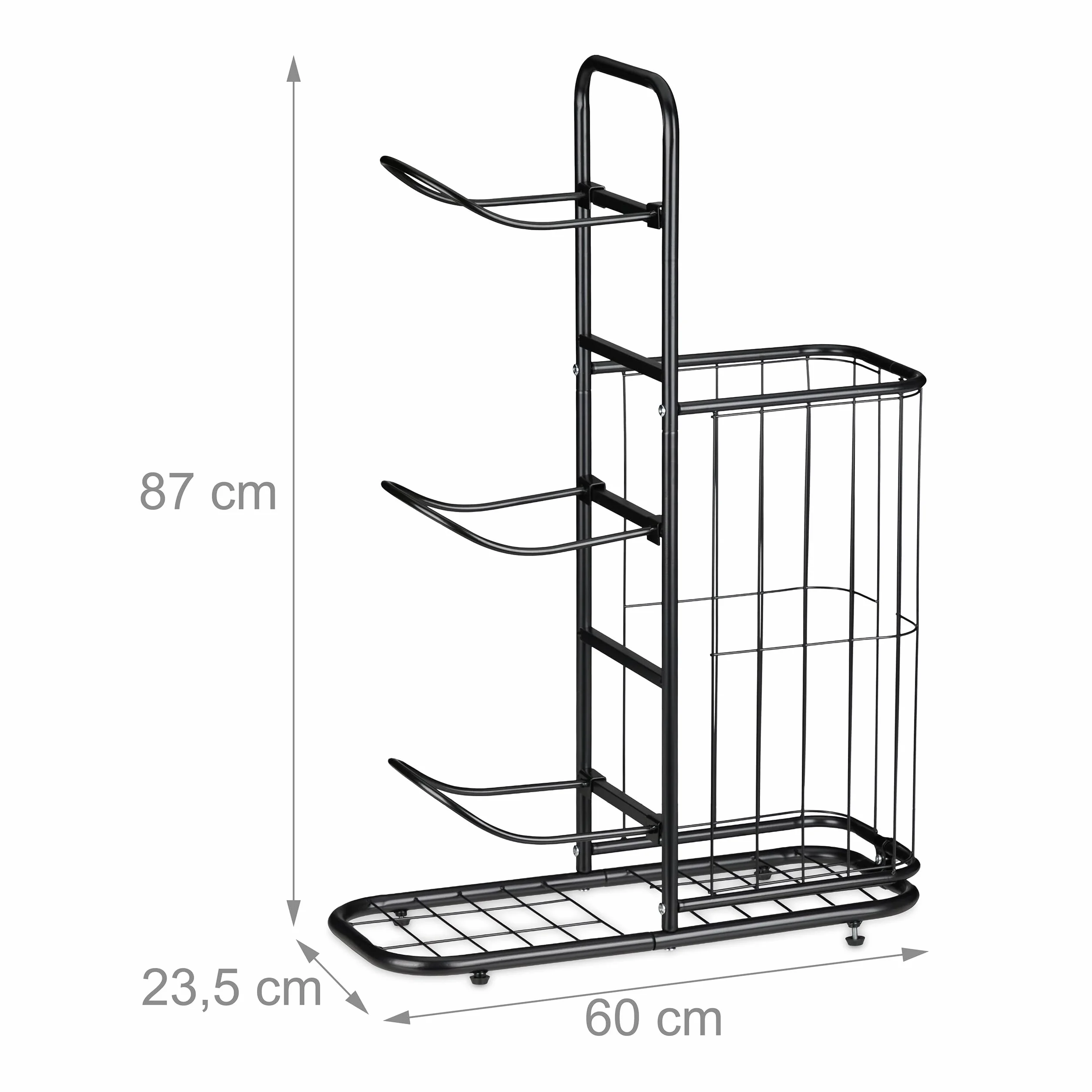Relaxdays Soporte para Pelotas 3 Baldas Desmontables Metal Negro