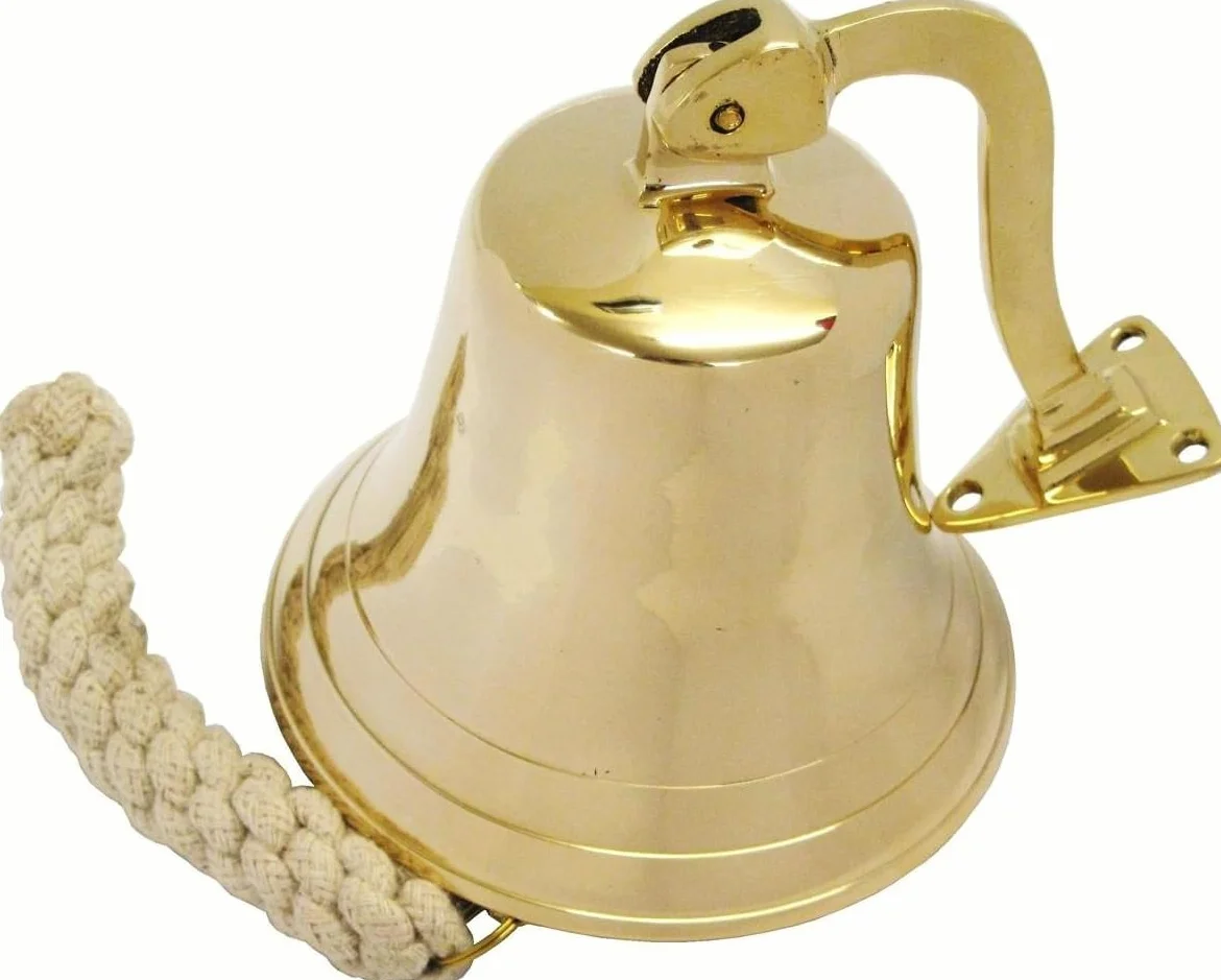 Medieval Replicas 7" Completo Latón Barco Campana con el Soporte - Timbre de Puerta