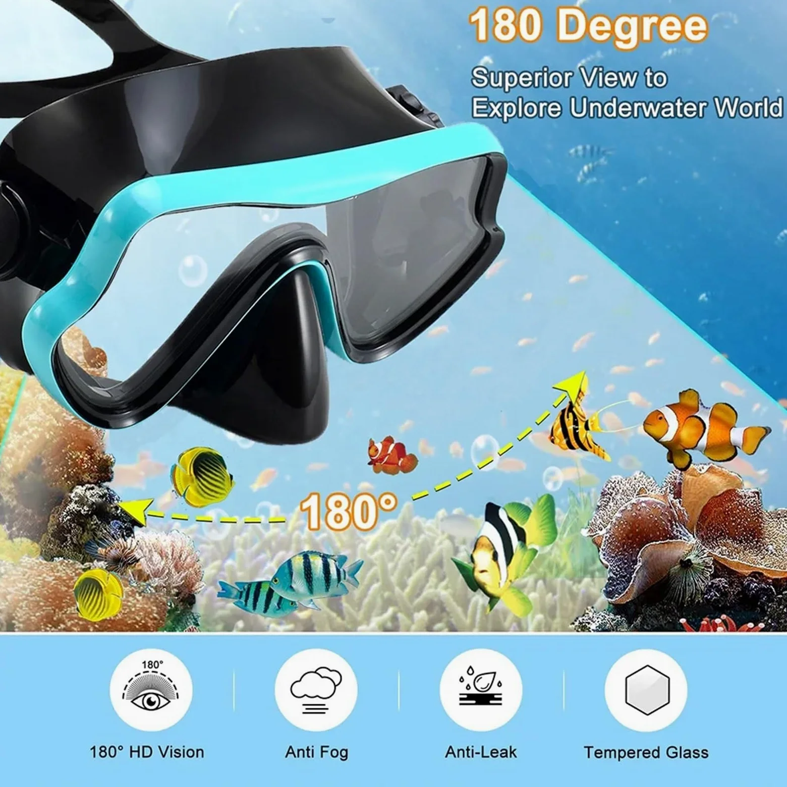 Kit de de Buceo Máscaras de Buceo, Equipo de Snorkel, Falda de Silicona para Adultos, Gafas antivaho, Equipo para Piscina Buceo(Blue Set)